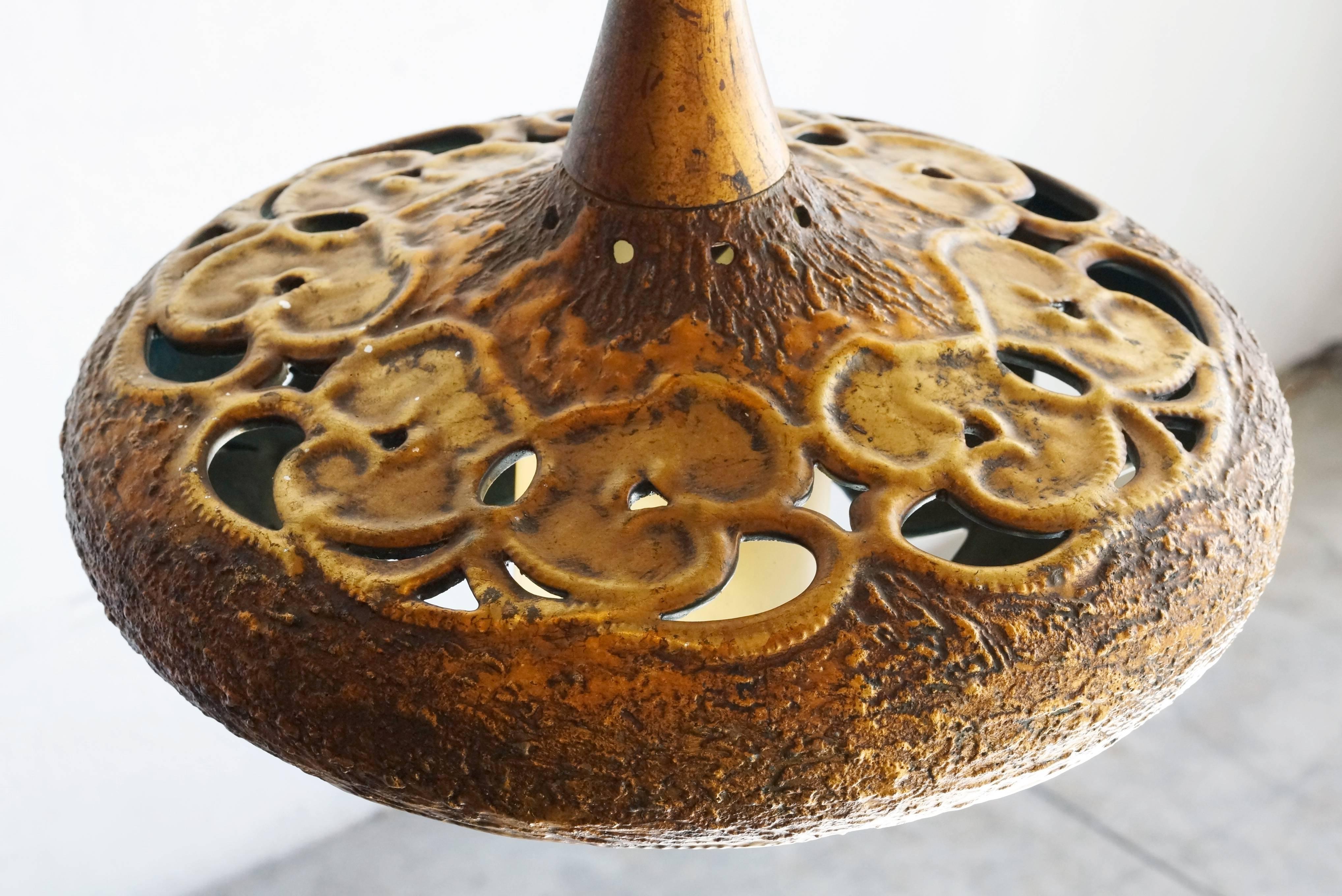 Mid-20th Century 1960s Brutalist Pendant Light, Ceramic