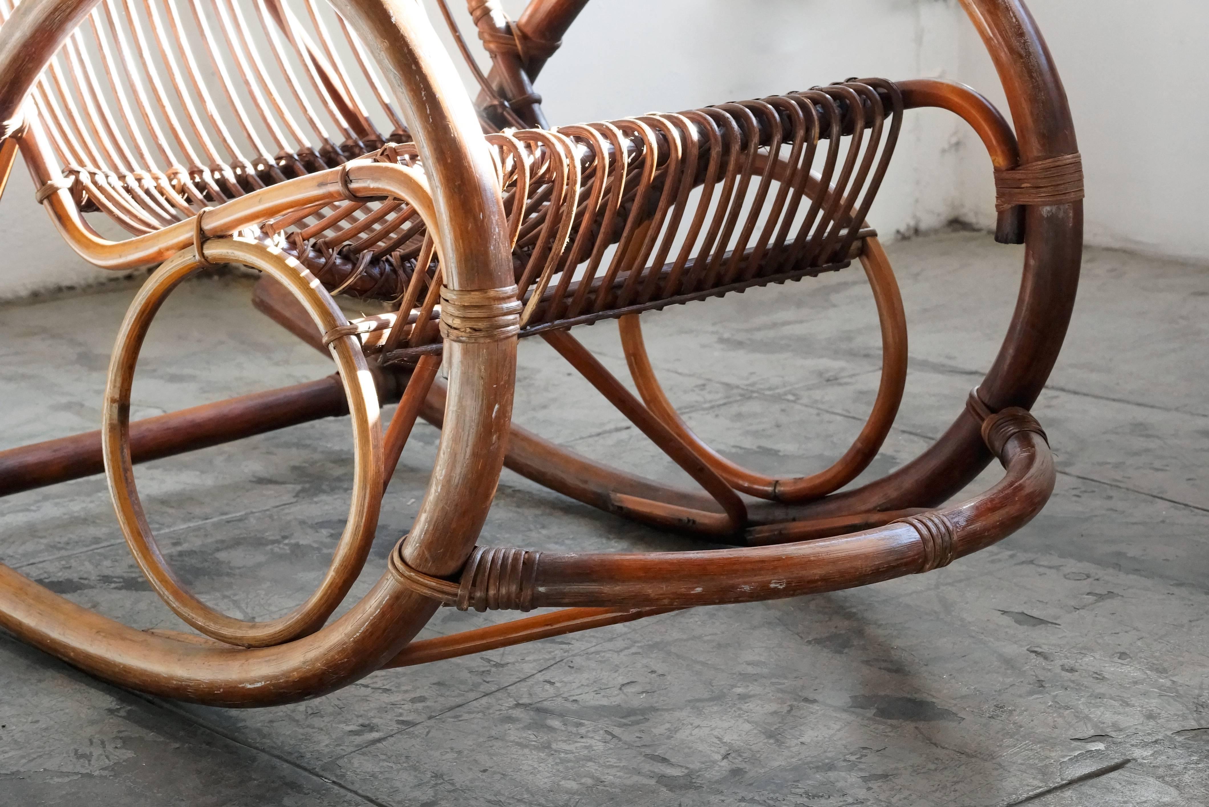 Mid-Century Modern Rattan Rocking Chair by Franco Albini In Excellent Condition In Alhambra, CA