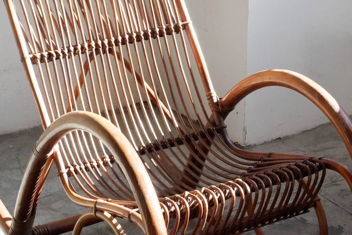 Mid Century Modern Rattan Rocking Chair by Franco Albini