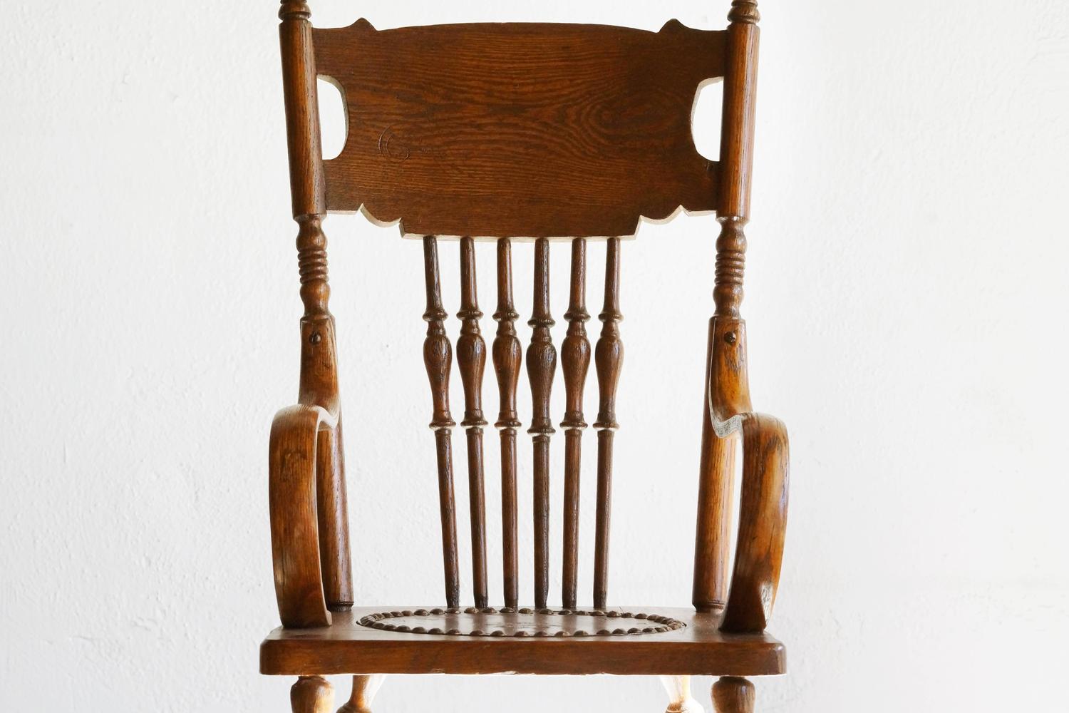 Antique Child's Rocking Chair with HandTooled Leather Seat at 1stdibs