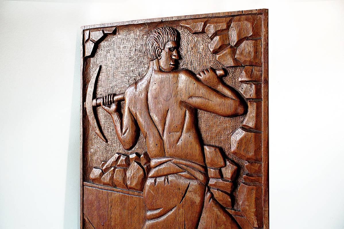 Folk Art WPA Carved Wood Relief, circa 1935