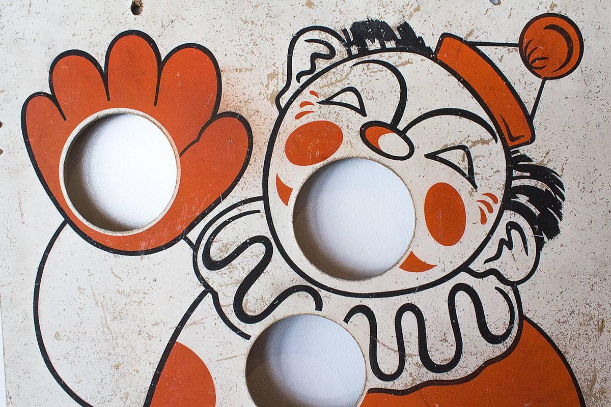 Painted Masonite bean bag toss board with clown by Judy. (Judy Instructo)
A must have for the game collector.

Measure: 24