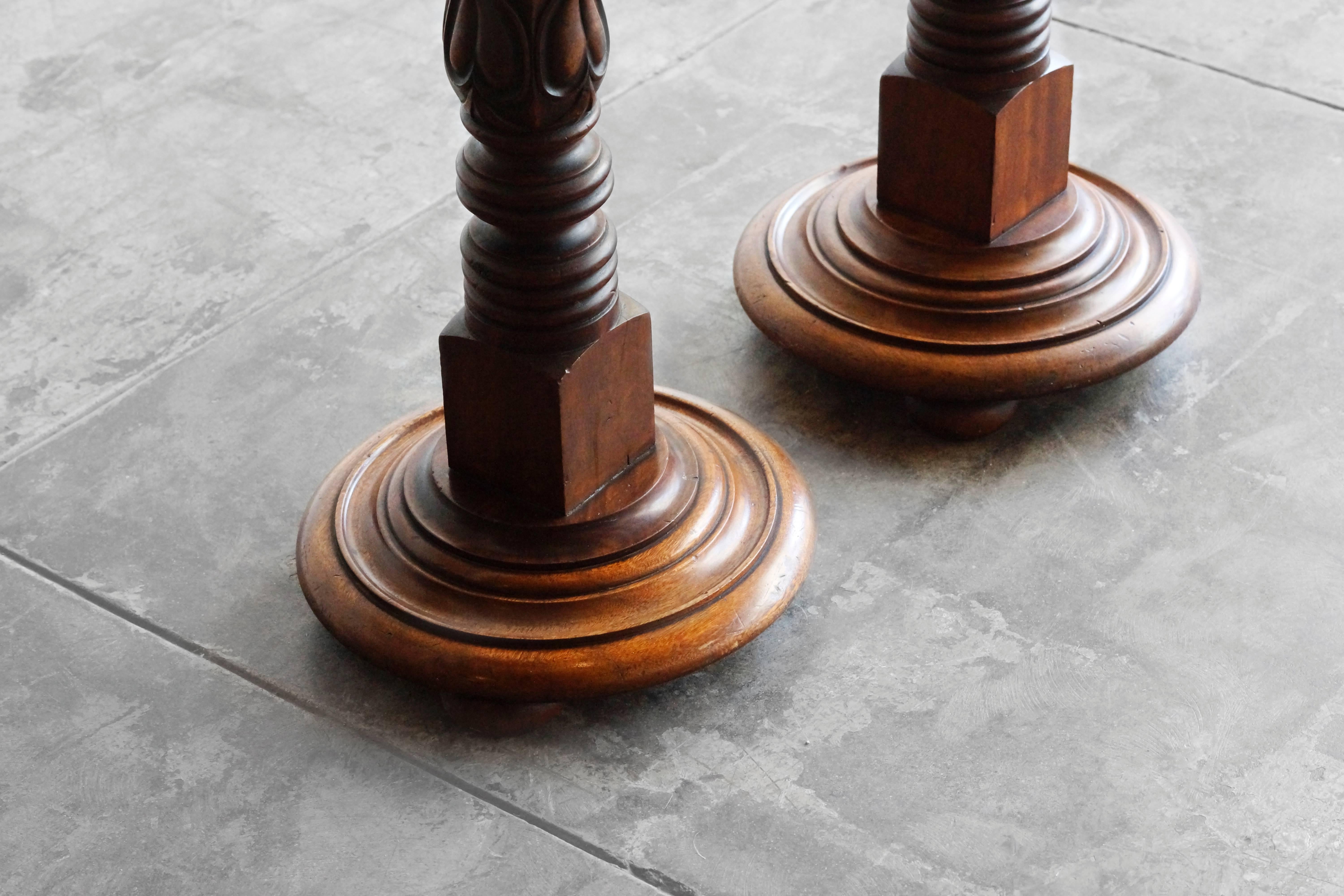 Late Victorian Stately Carved Wood Pedestals, circa 1900