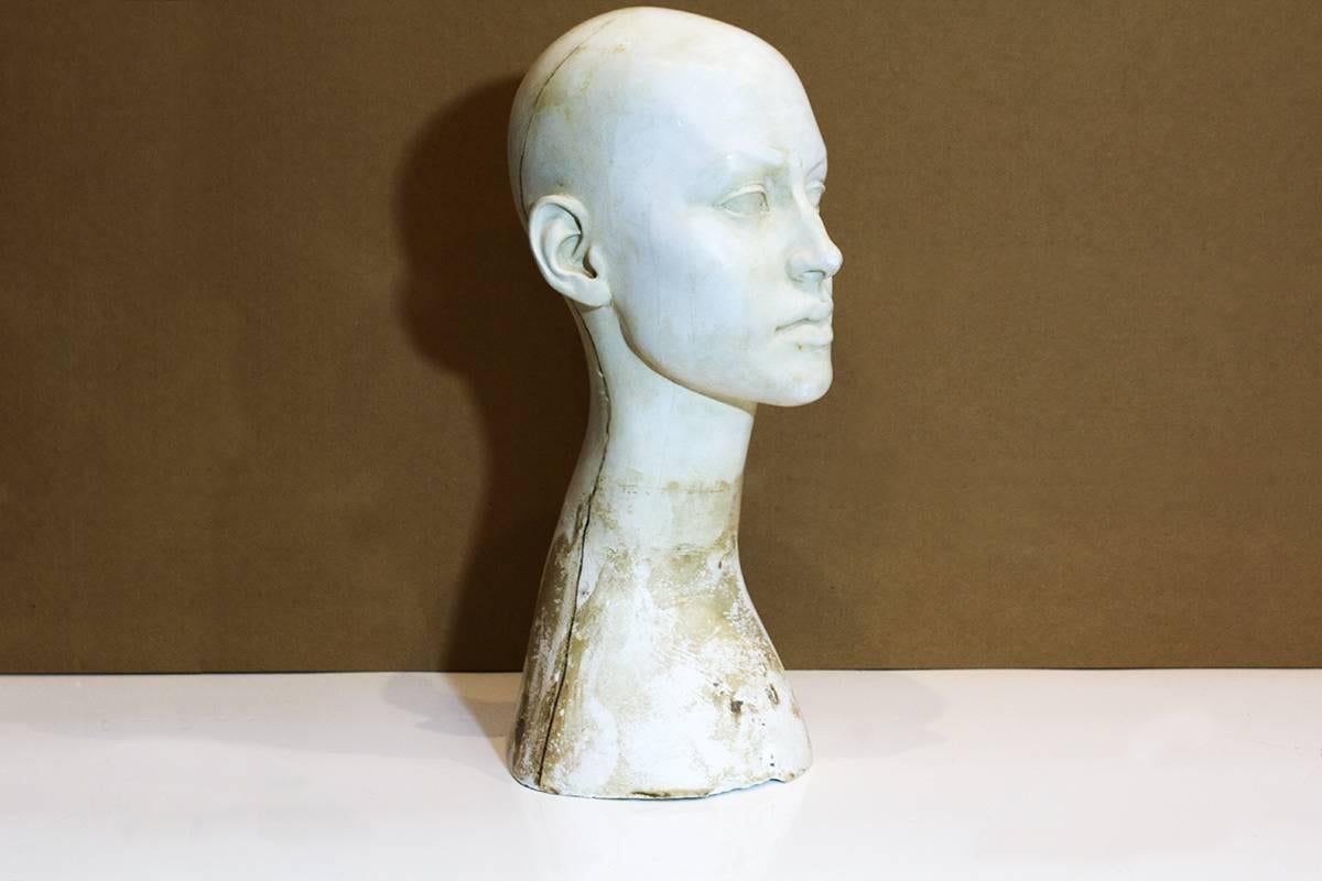 Hand-sculpted plaster head of South African model Josie Borain for a 1989 Ralph Pucci Mannequin. A great fashion world collectible.