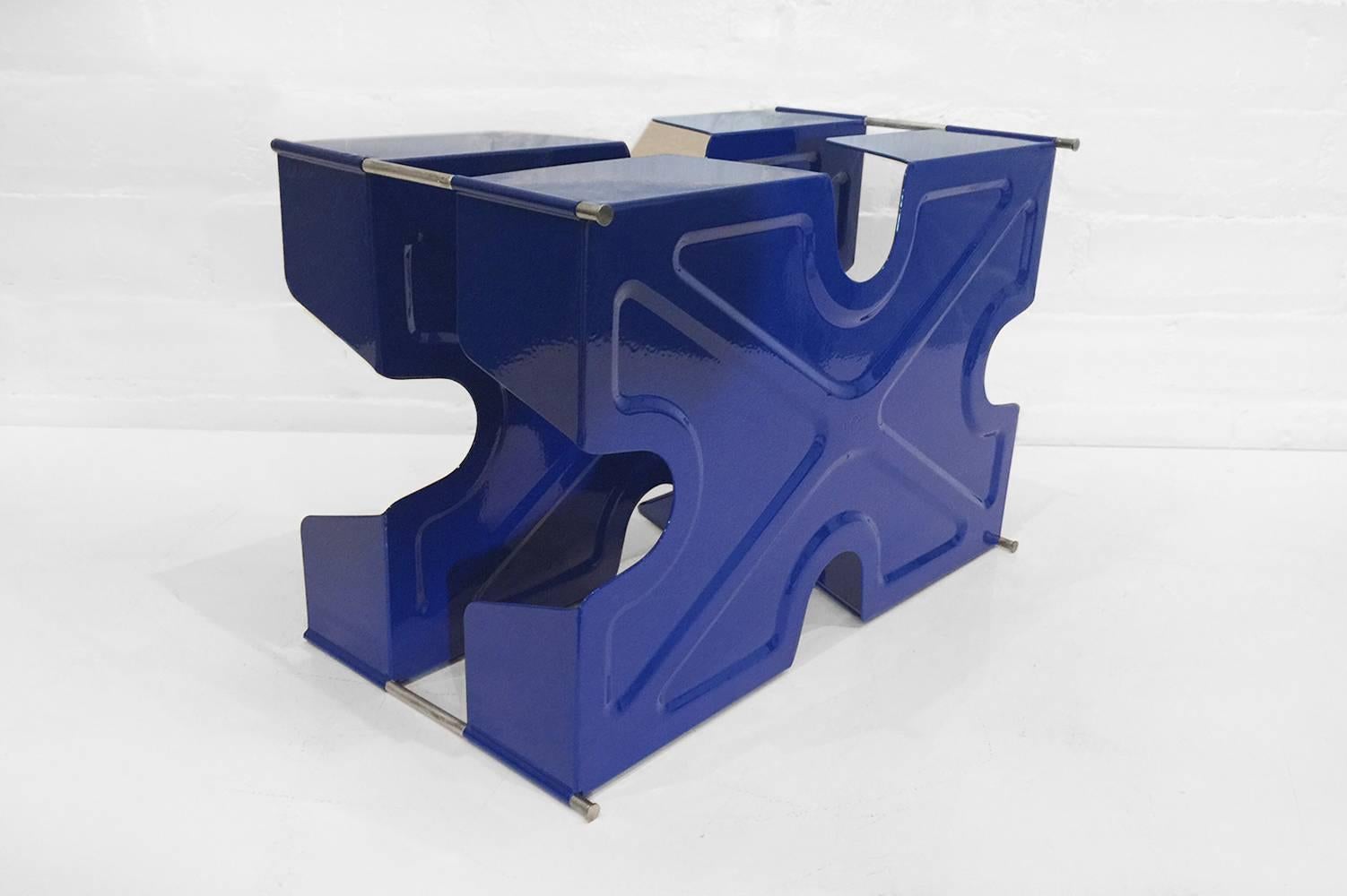 Machine Age 1920s Two-Tier Letter Tray, Royal Blue