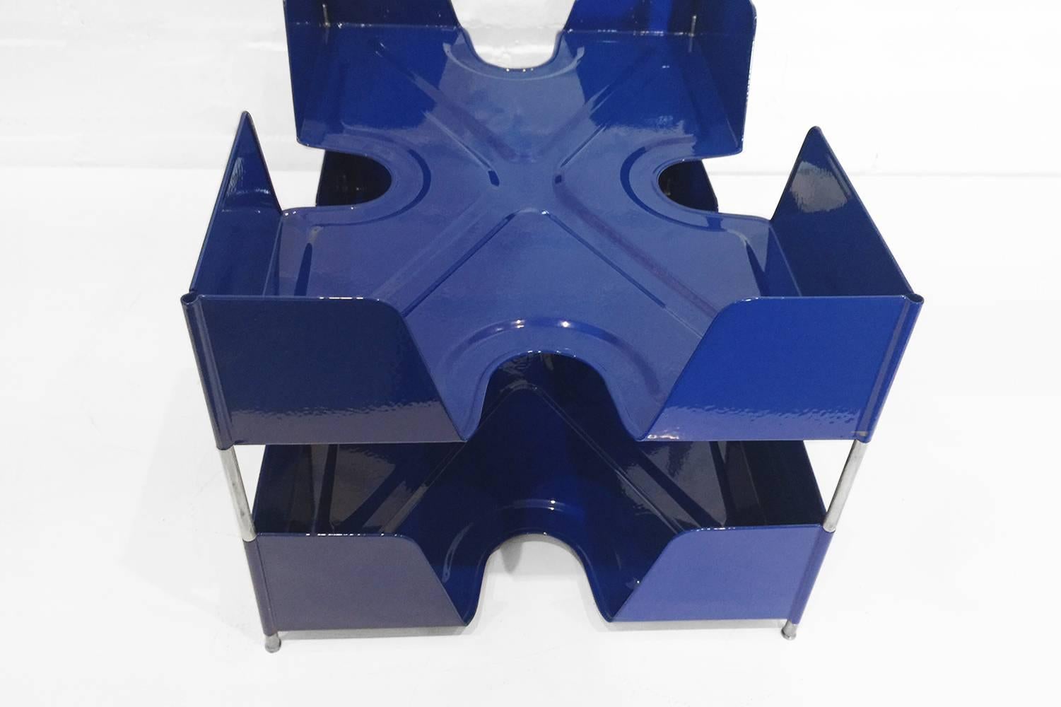 Powder-Coated 1920s Two-Tier Letter Tray, Royal Blue