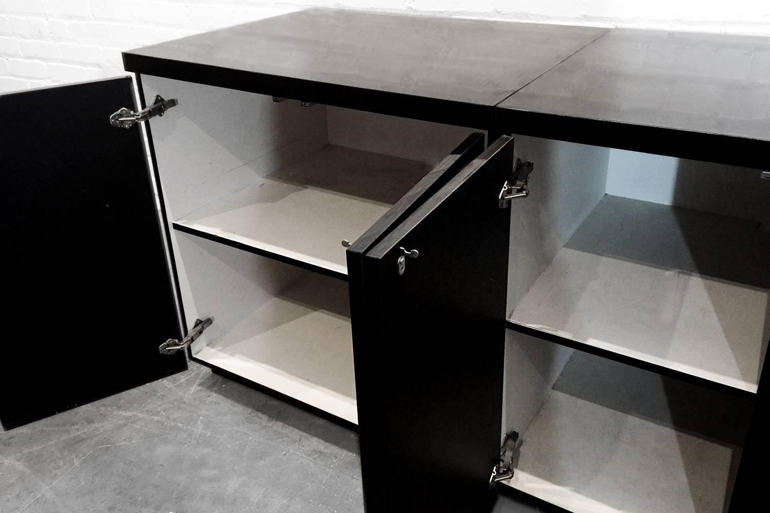 Two Sleek Black Formica Storage For Sale at 1stdibs