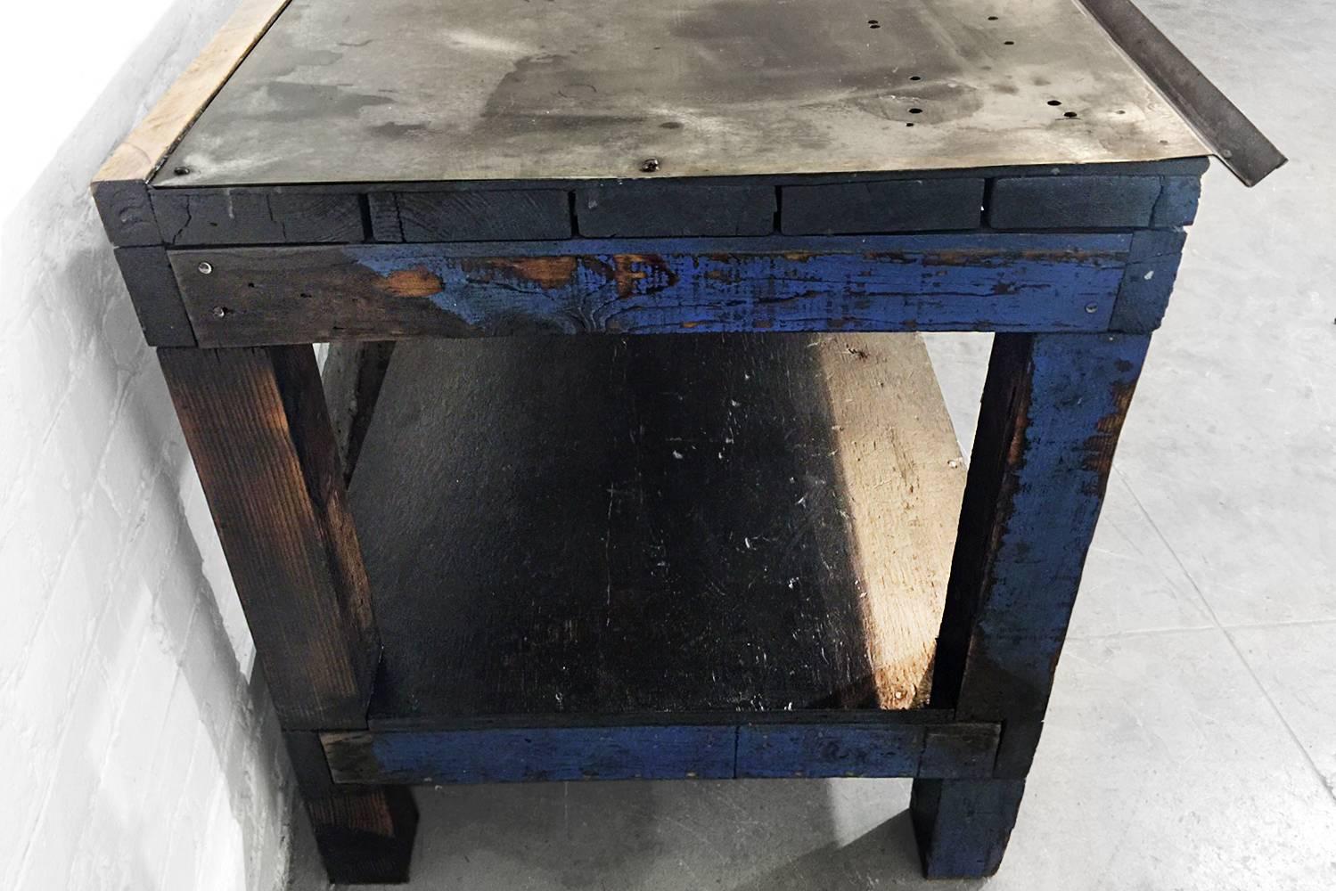 Galvanized 1940s Industrial Wood and Metal Workbench