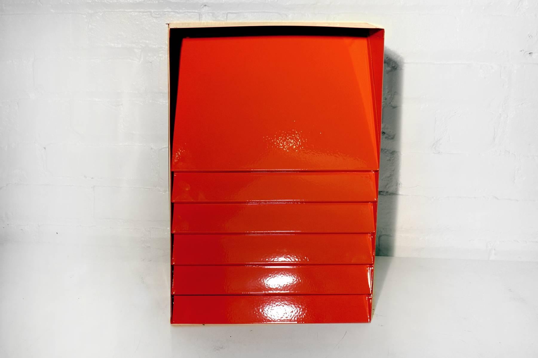 Powder-Coated Vertical File Holder in Safety Orange, 1990s