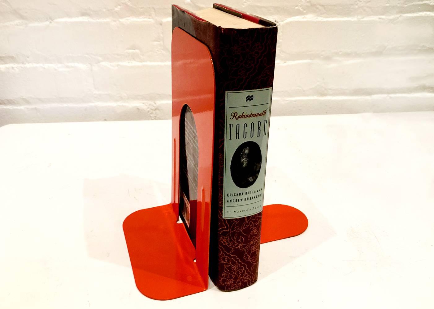 American Set of Three Vintage Bookends, Safety Orange, 1990