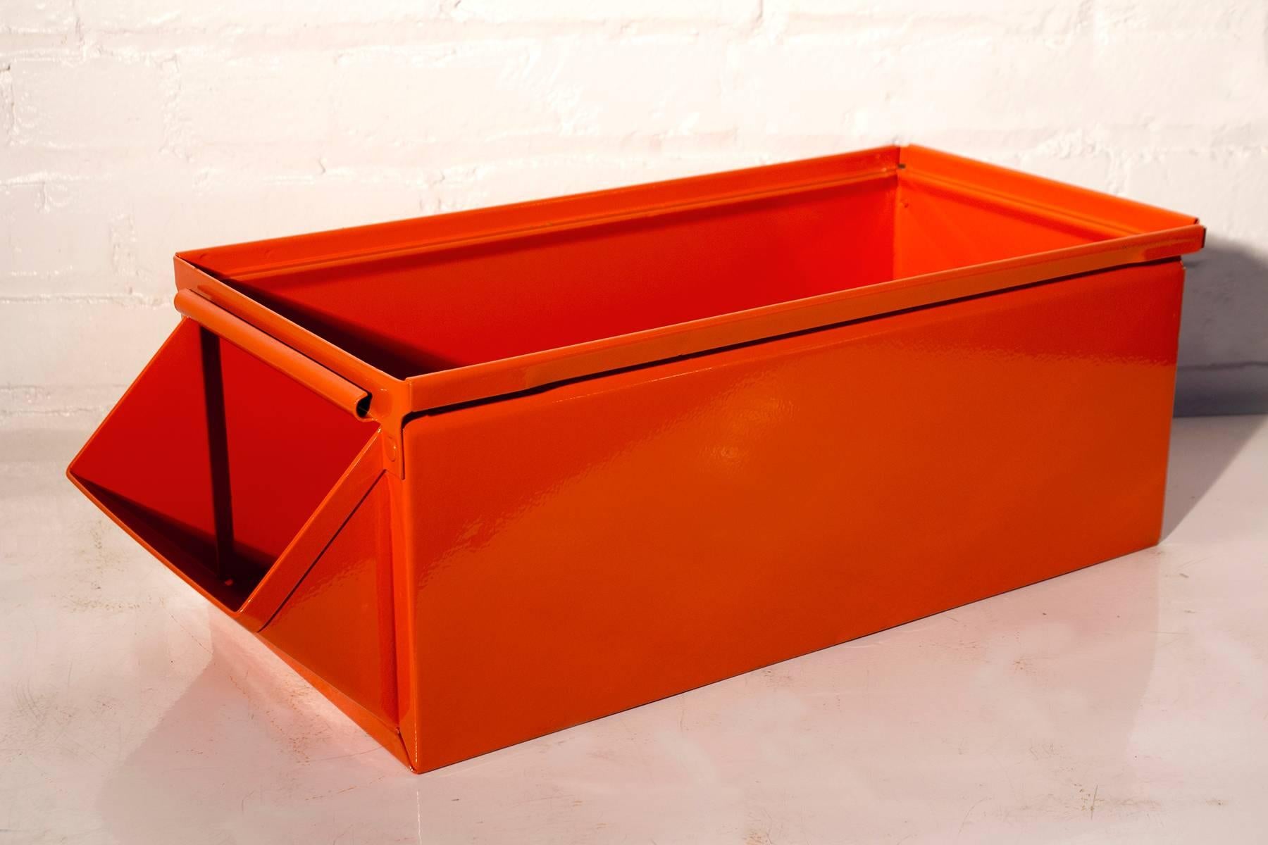 Machine Age Industrial Storage Bin in Safety Orange, 1930s