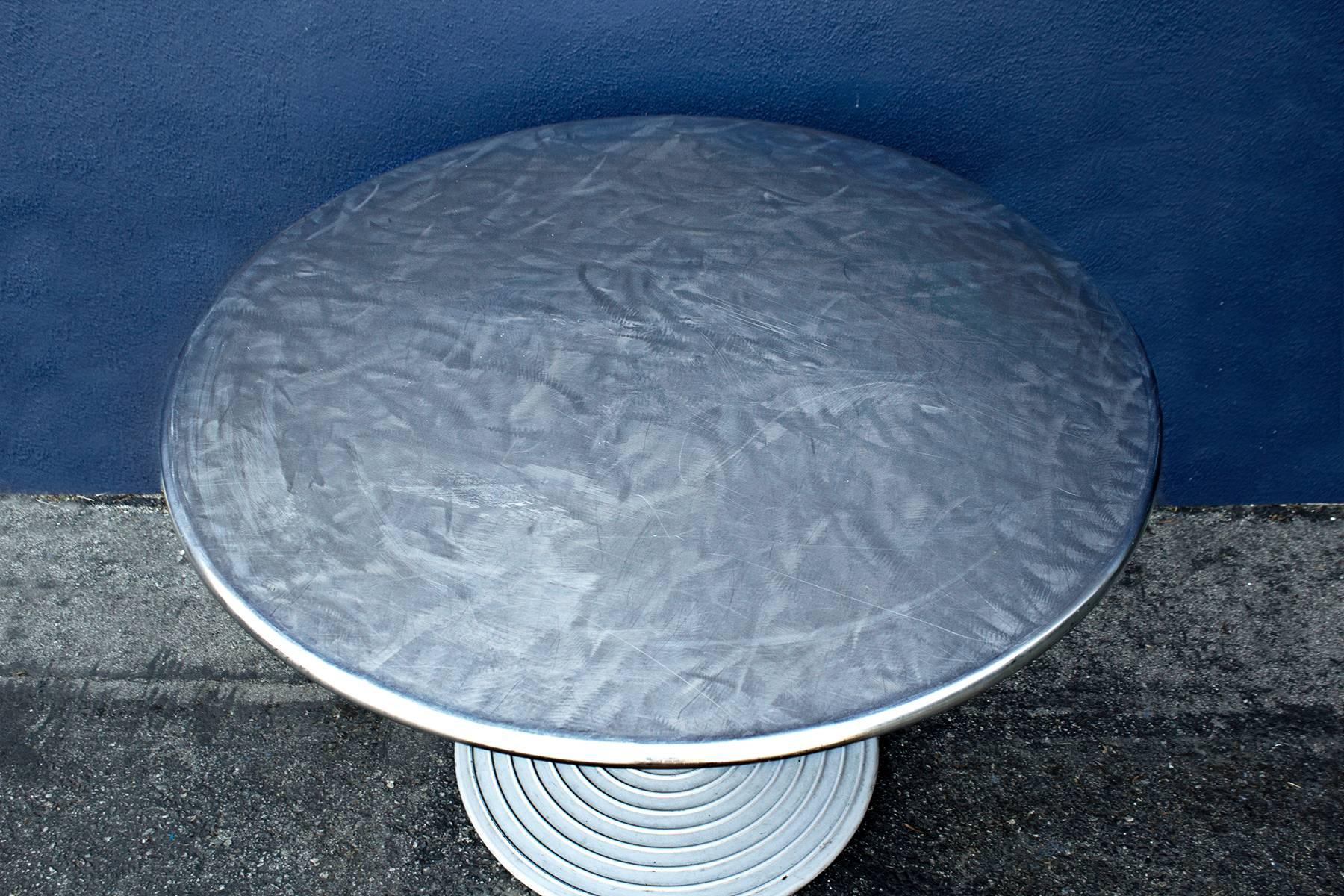 Mid-Century Modern Round Stainless Cafe Table on Cast Aluminum Base, circa 1960s