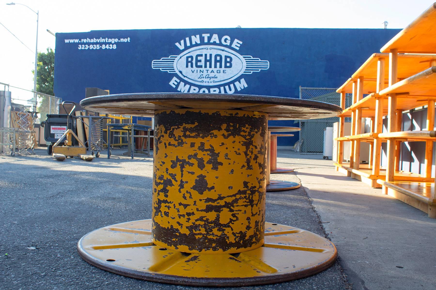 Vintage Steel Cable Spool in Bright Yellow, circa 1960s In Excellent Condition In Alhambra, CA