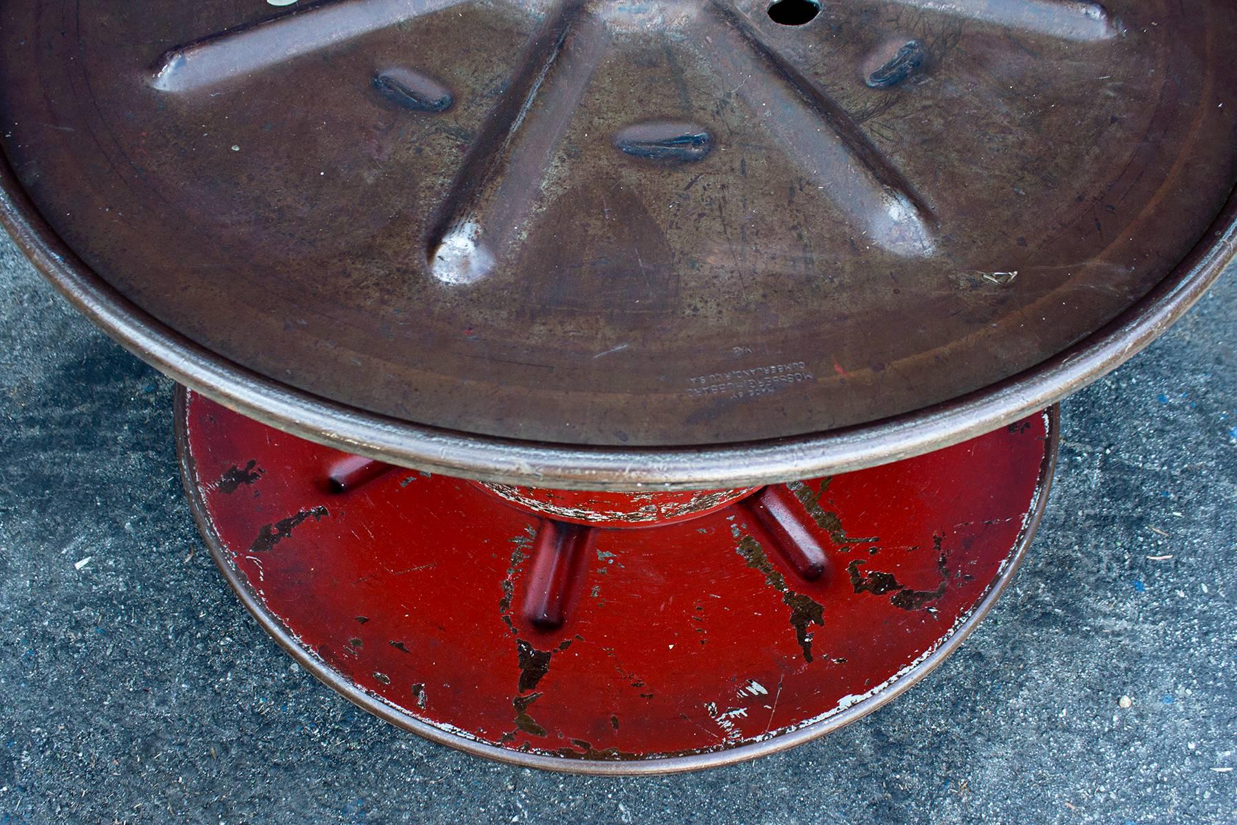 Vintage Steel Cable Spool Bright Red, circa 1960s In Excellent Condition In Alhambra, CA