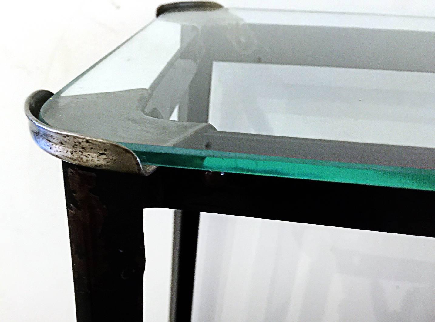 Art Deco Metal Rolling Side Table with Glass Top, 1920s 1