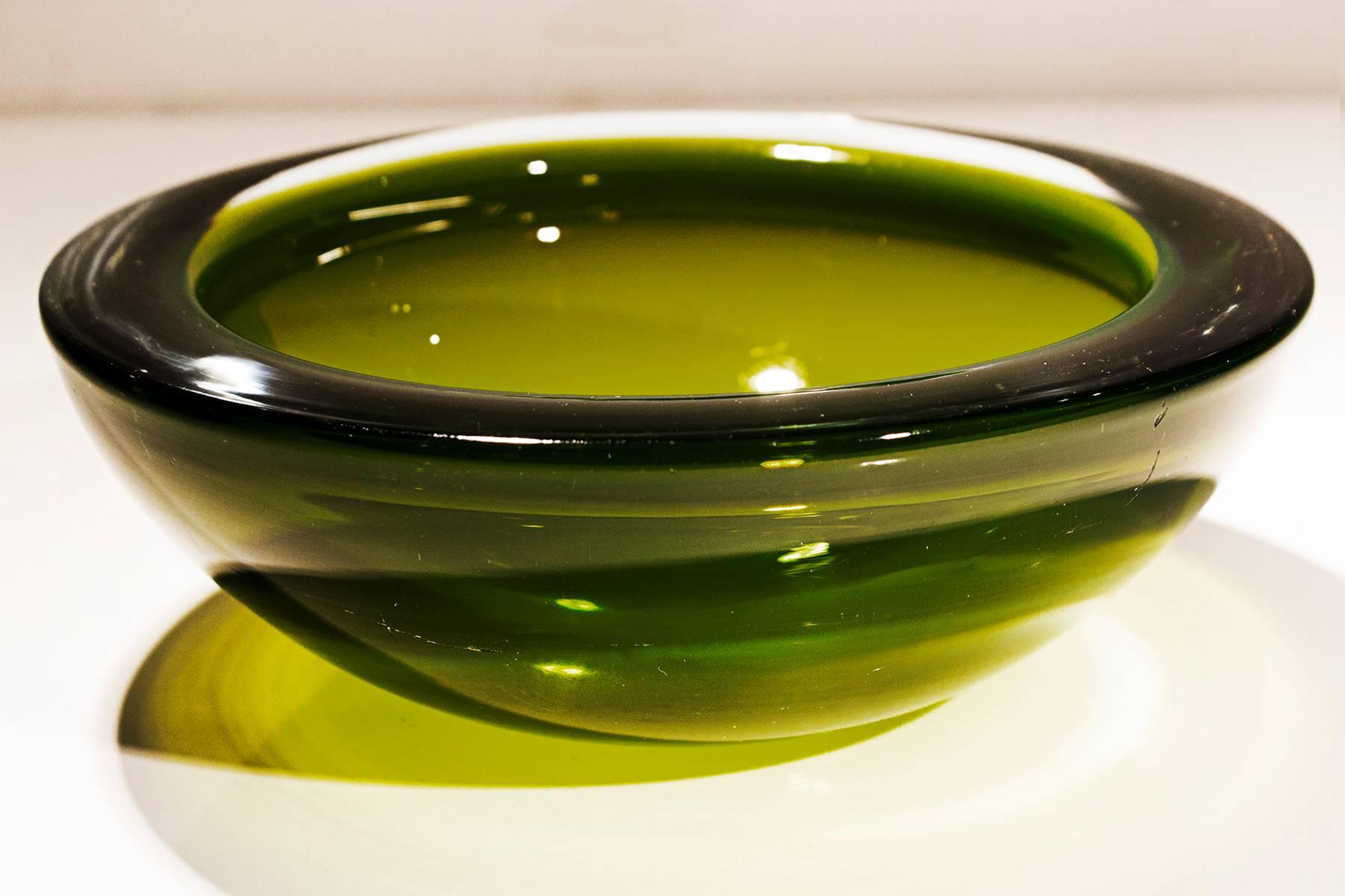 Mid-20th Century Large, Lime Green Murano Geode Glass Bowl