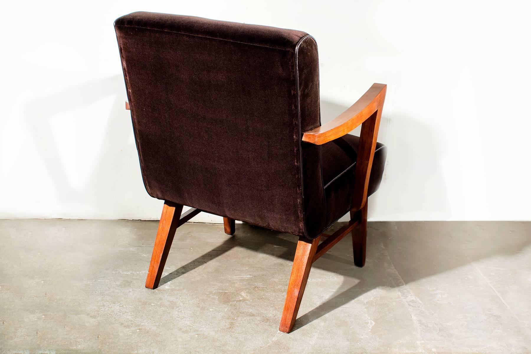 Mid-Century Modern Wormley for Dunbar Style Armchair in Brown Micro Velvet