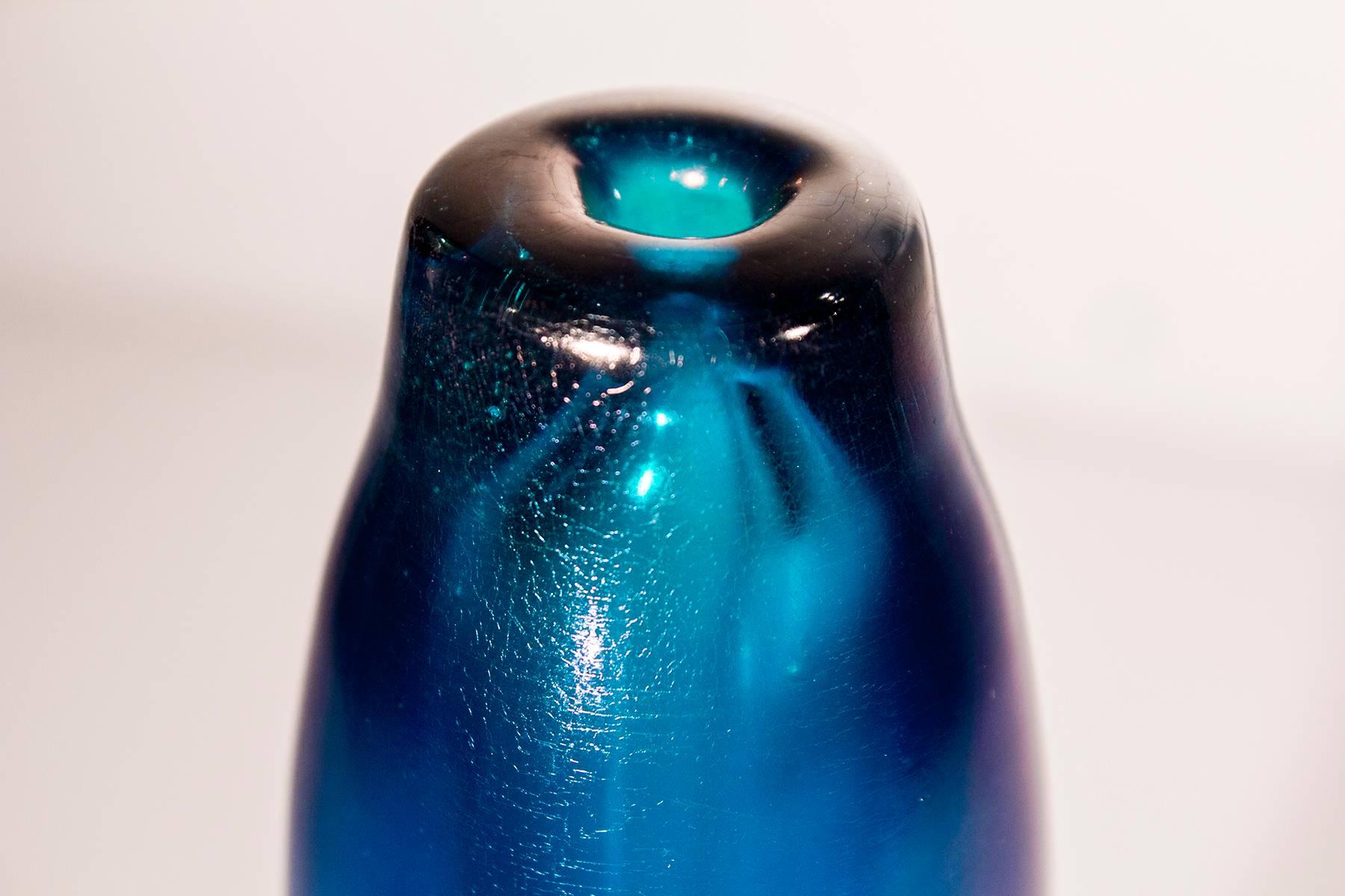 Modern Brian Maytum Blue Aurene Art Glass Bud Vase