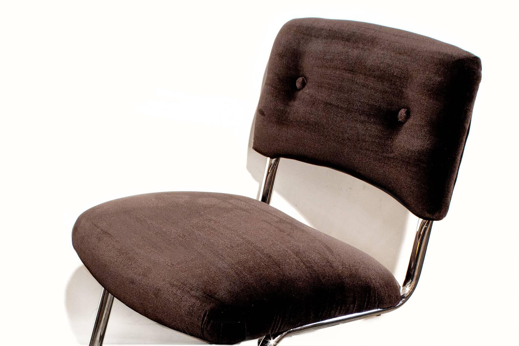 Late 20th Century 1980s Steelcase Side Chair with Brown Micro-Velvet