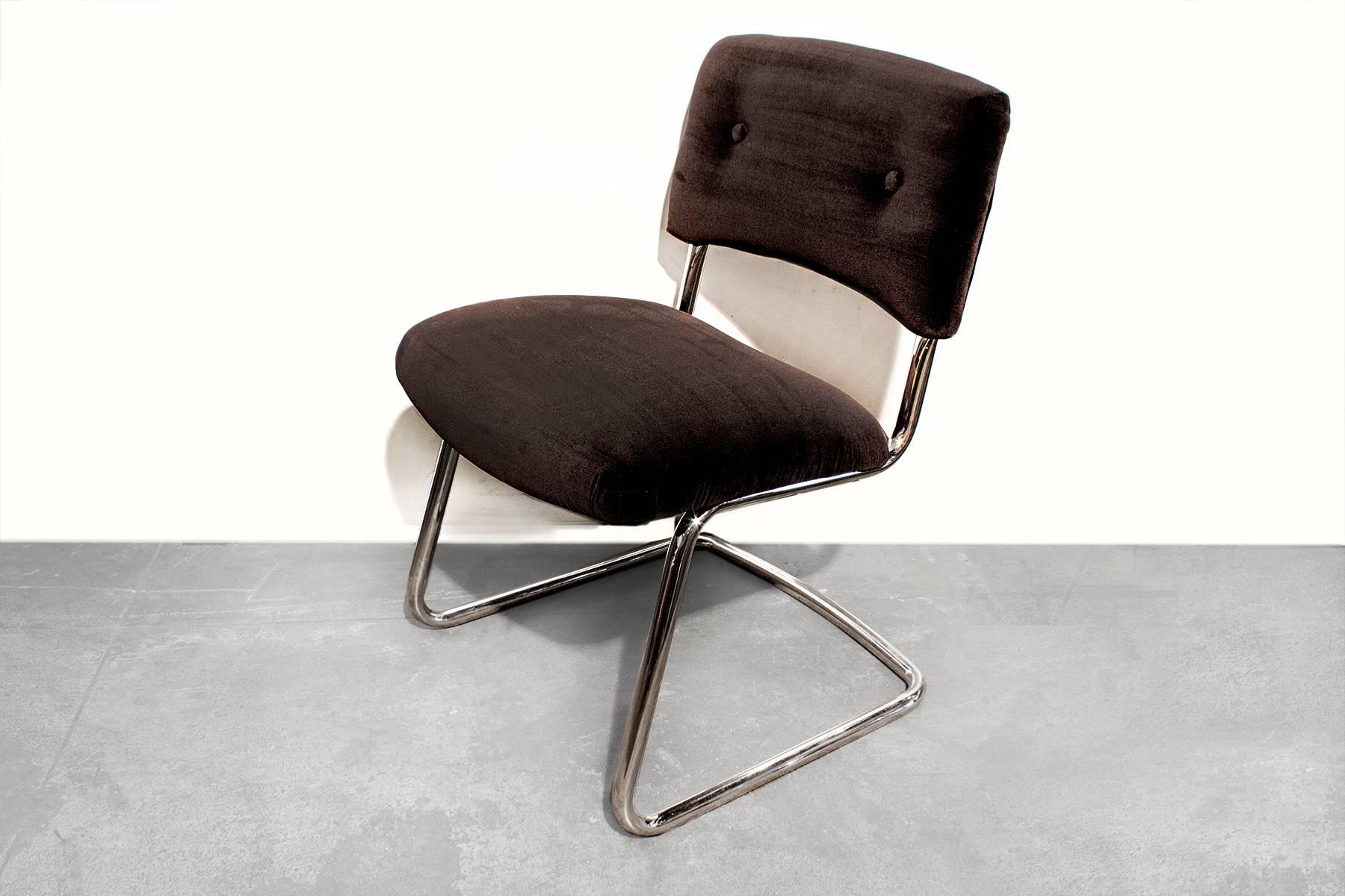 Modern 1980s Steelcase Side Chair with Brown Micro-Velvet