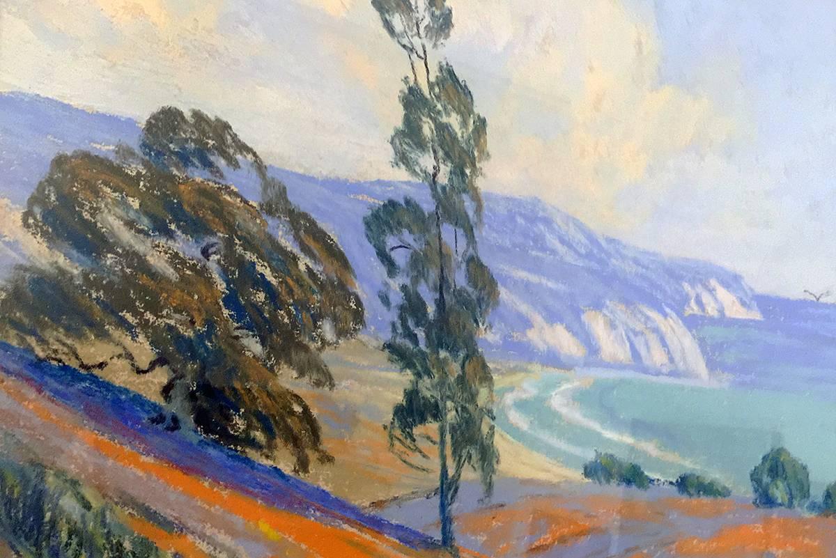 Wonderful depiction of the Northern coast by California artist Courtney L. Miles.
Nice variation of strong color and soft background.

Signed on lower right corner. Original framing sticker from Bergamot Station in Santa Monica, CA.