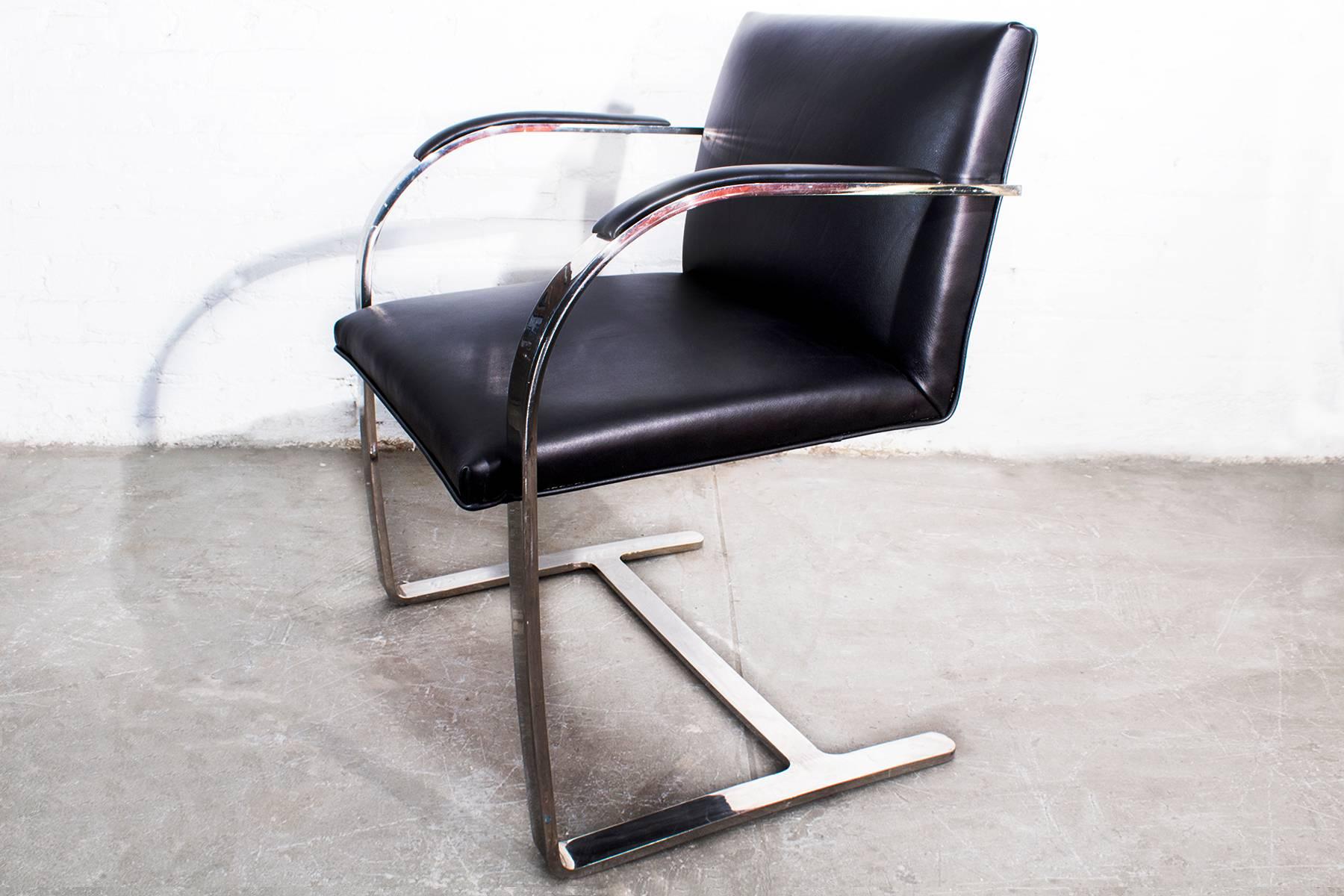 The Classic "Brno Flat Bar" side chair, originally designed by Mies van der Rohe in the 1930s, is renowned for its simplicity. This Classic is celebrated for its iconic form, Minimalist lines and thoughtful use of leather and steel. Newly
