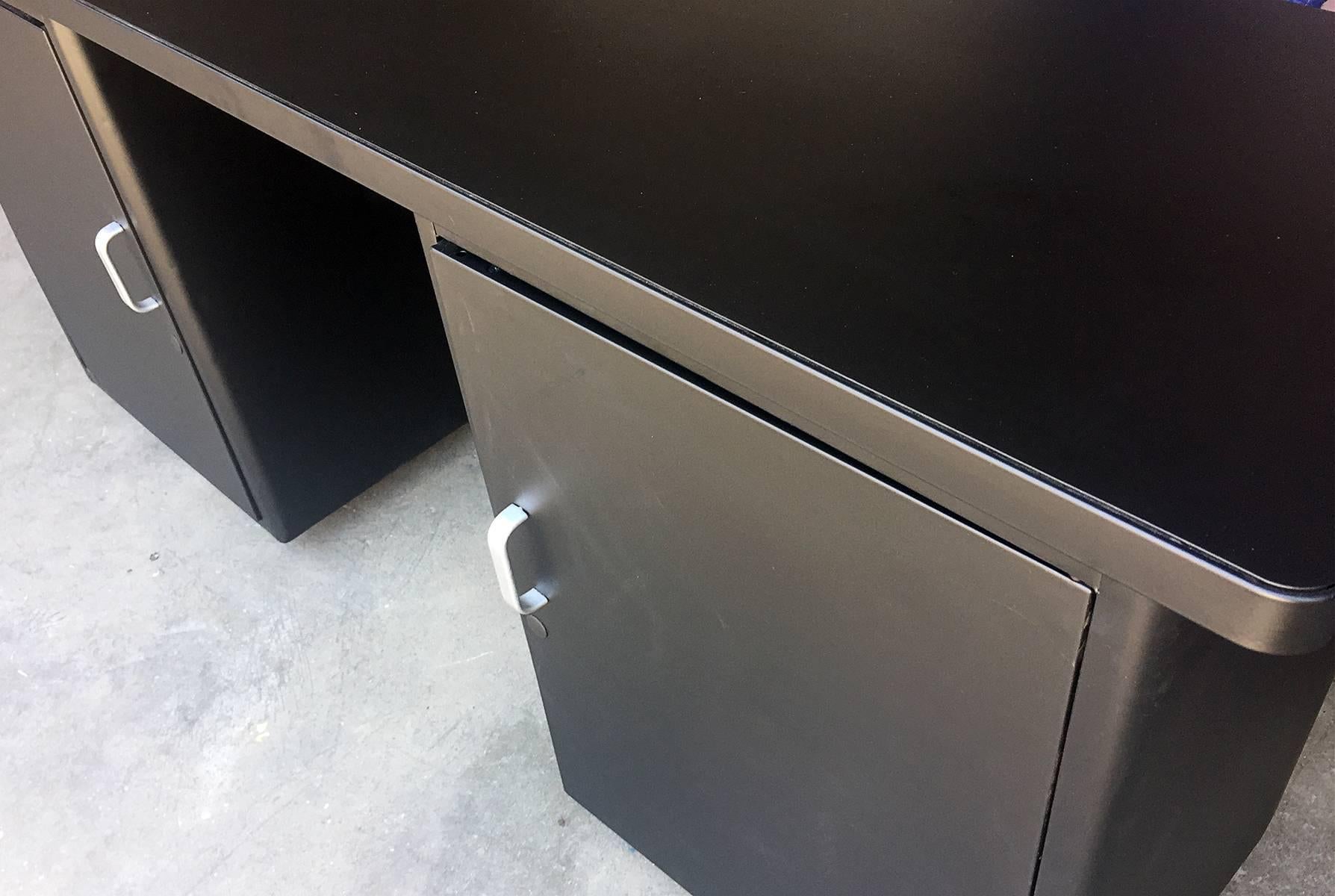 Powder-Coated 1960s Tanker Console Knee Space Credenza, Refinished For Sale