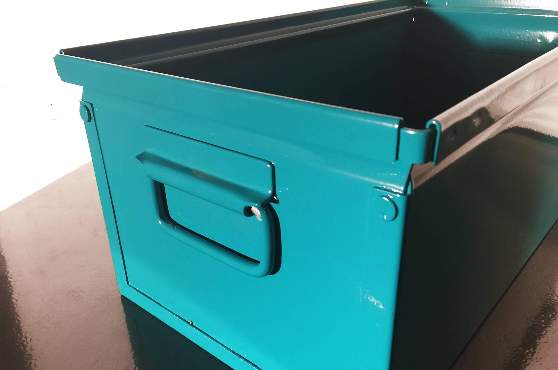 Powder-Coated 1940s Industrial Storage Bin, Refinished in Teal