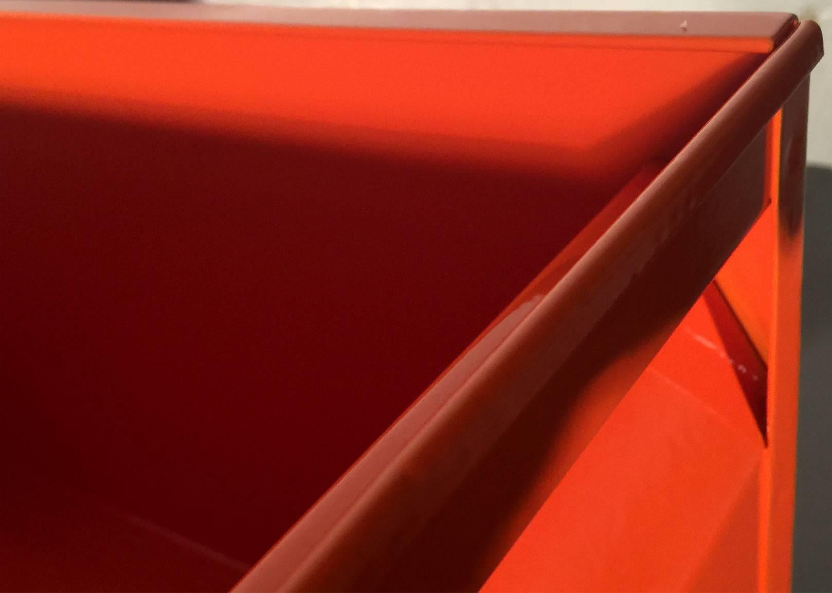 Powder-Coated 1940s Industrial Storage Bin, Refinished in Orange