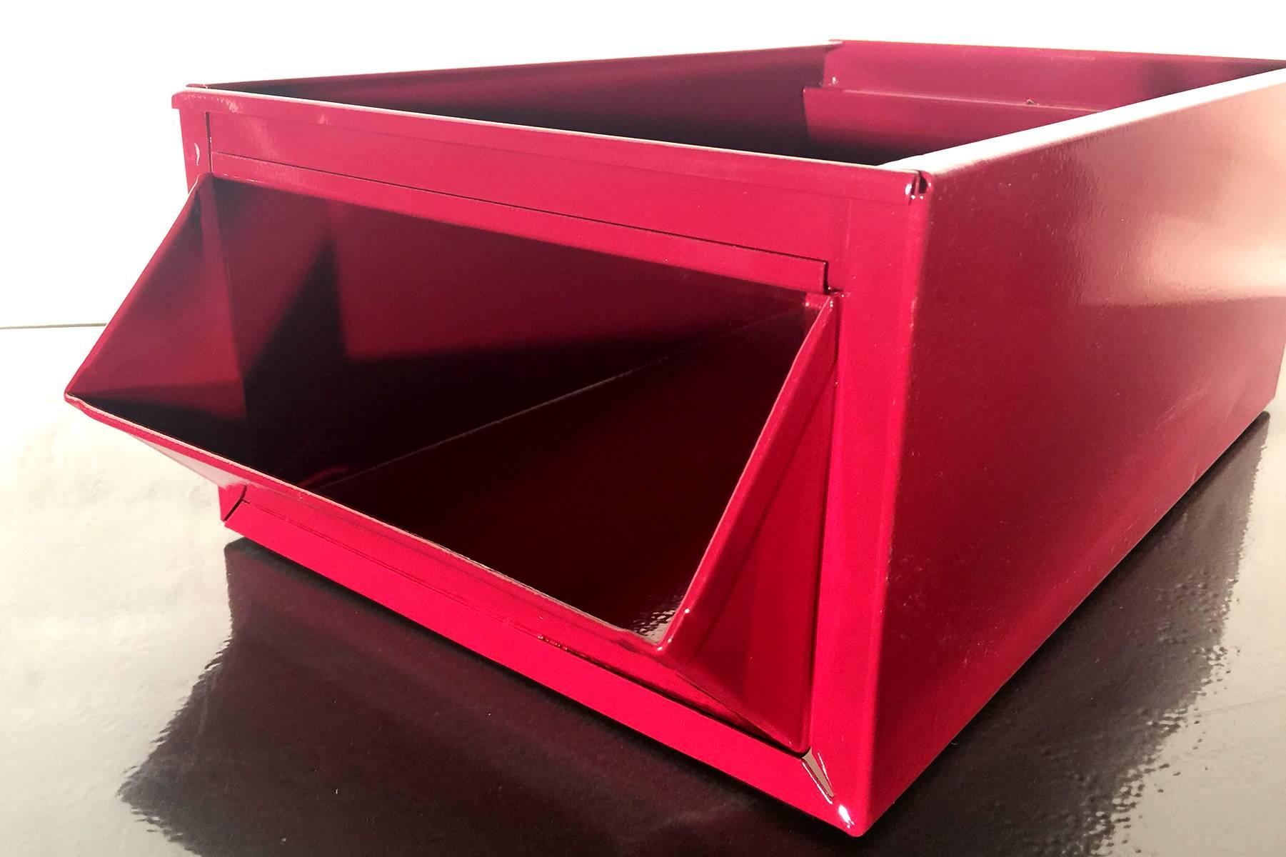 1940s Industrial Storage Bin, Refinished in Red In Good Condition In Alhambra, CA