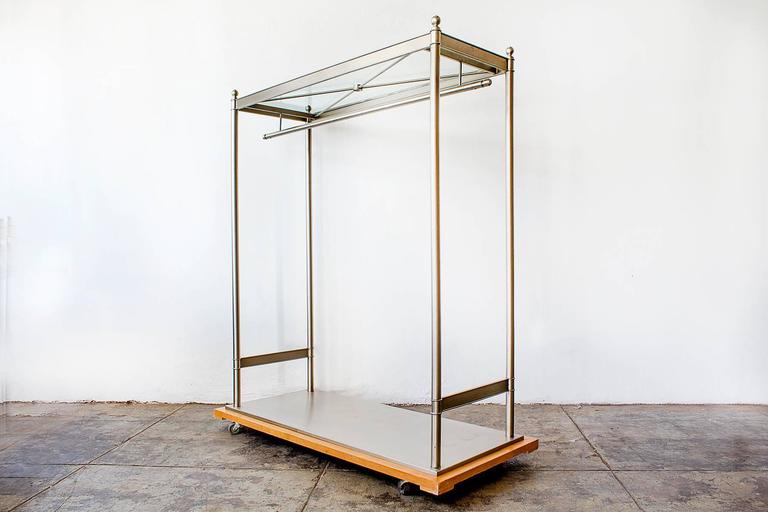 Nickel-Plated and Glass Clothes Rack on Wood Base at 1stDibs