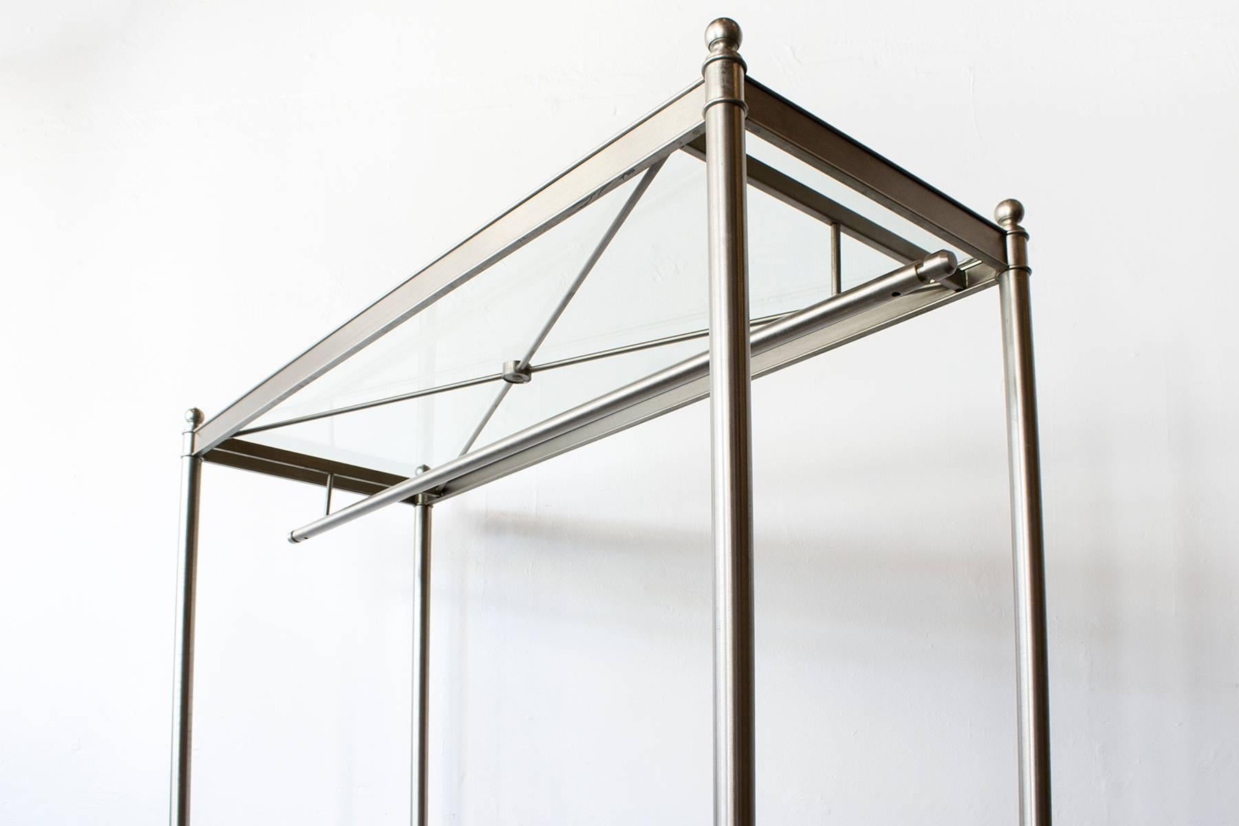 Nickel-Plated and Glass Clothes Rack on Wood Base In Excellent Condition In Alhambra, CA