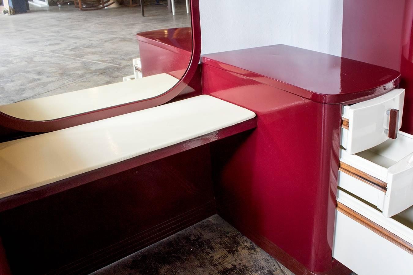 Art Deco Norman Bel Geddes Dresser and Vanity Bedroom Set, Refinished