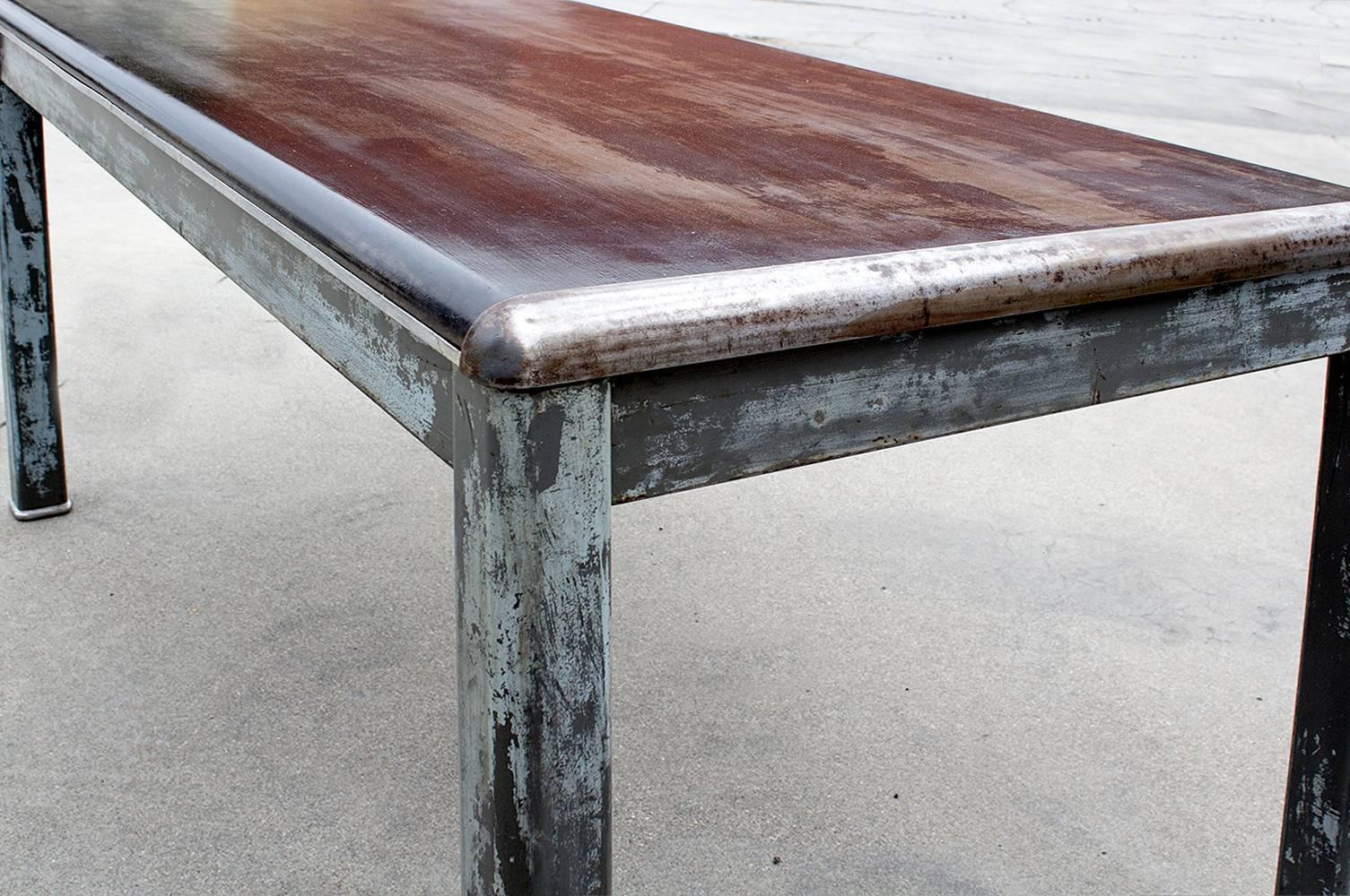 1940s Industrial Tanker Table by Art Metal, Refinished In Distressed Condition In Alhambra, CA