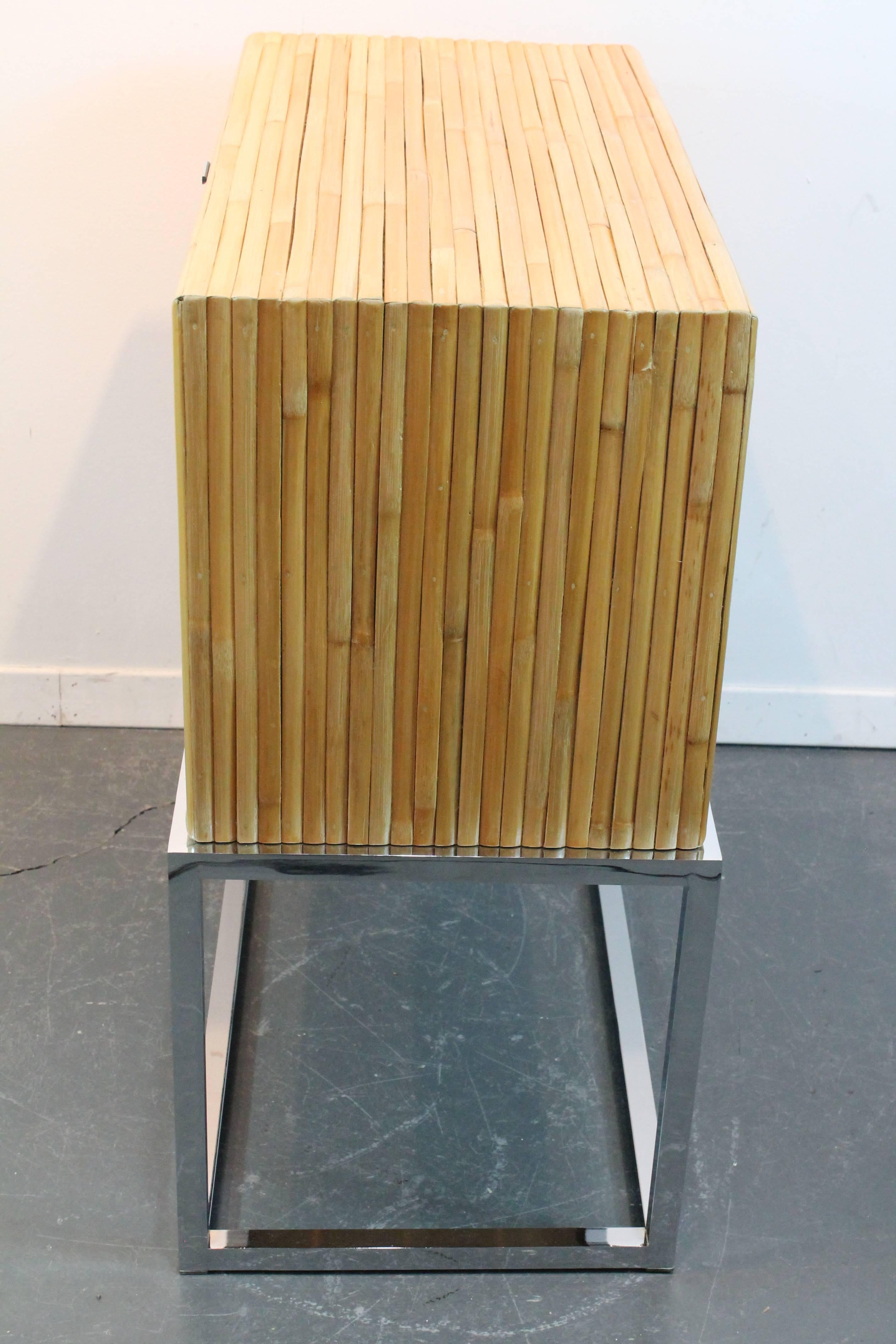Milo Baughman Split Bamboo and Chrome Two Drawered Cabinet In Excellent Condition For Sale In 3 Oaks, MI