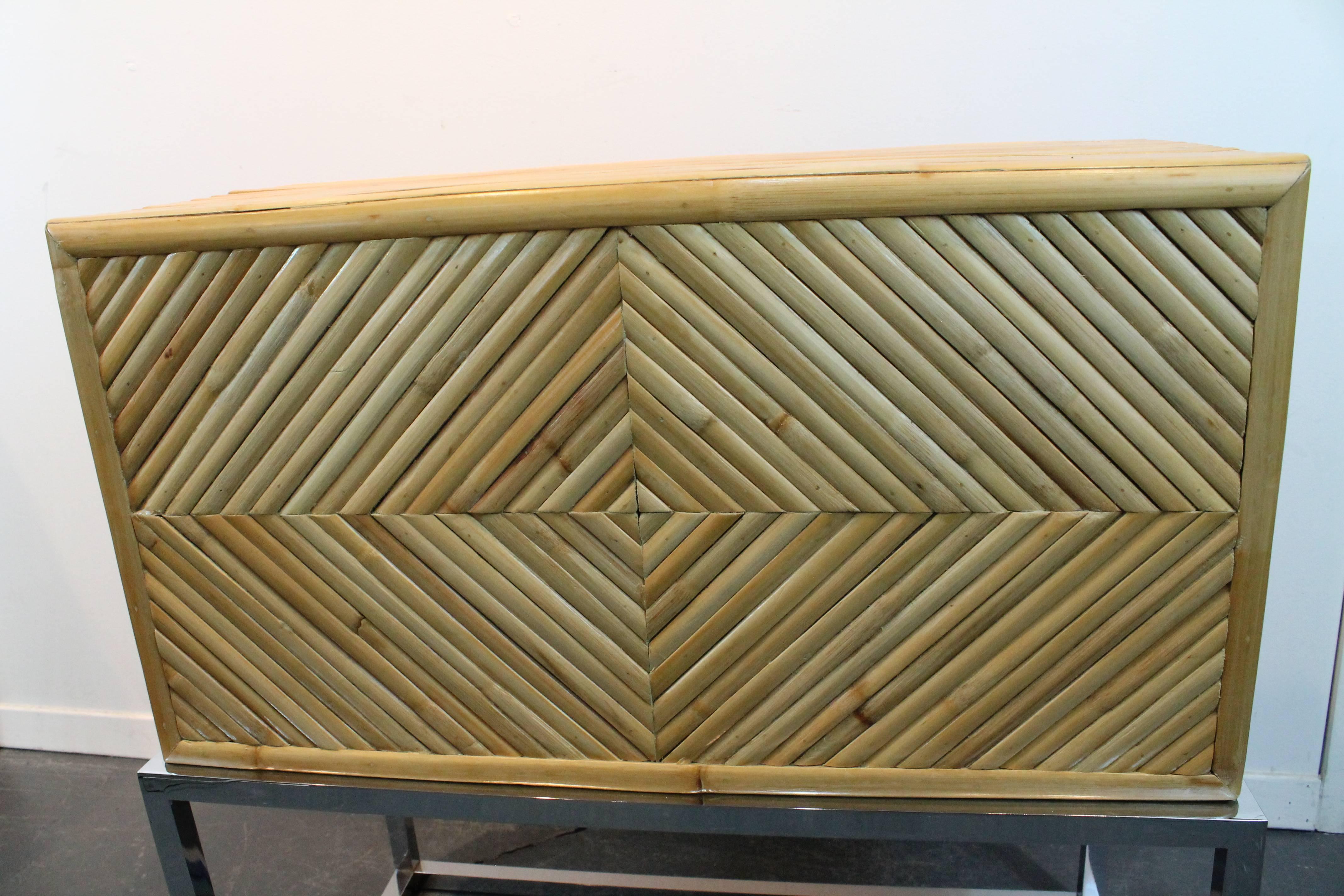 Late 20th Century Milo Baughman Split Bamboo and Chrome Two Drawered Cabinet For Sale