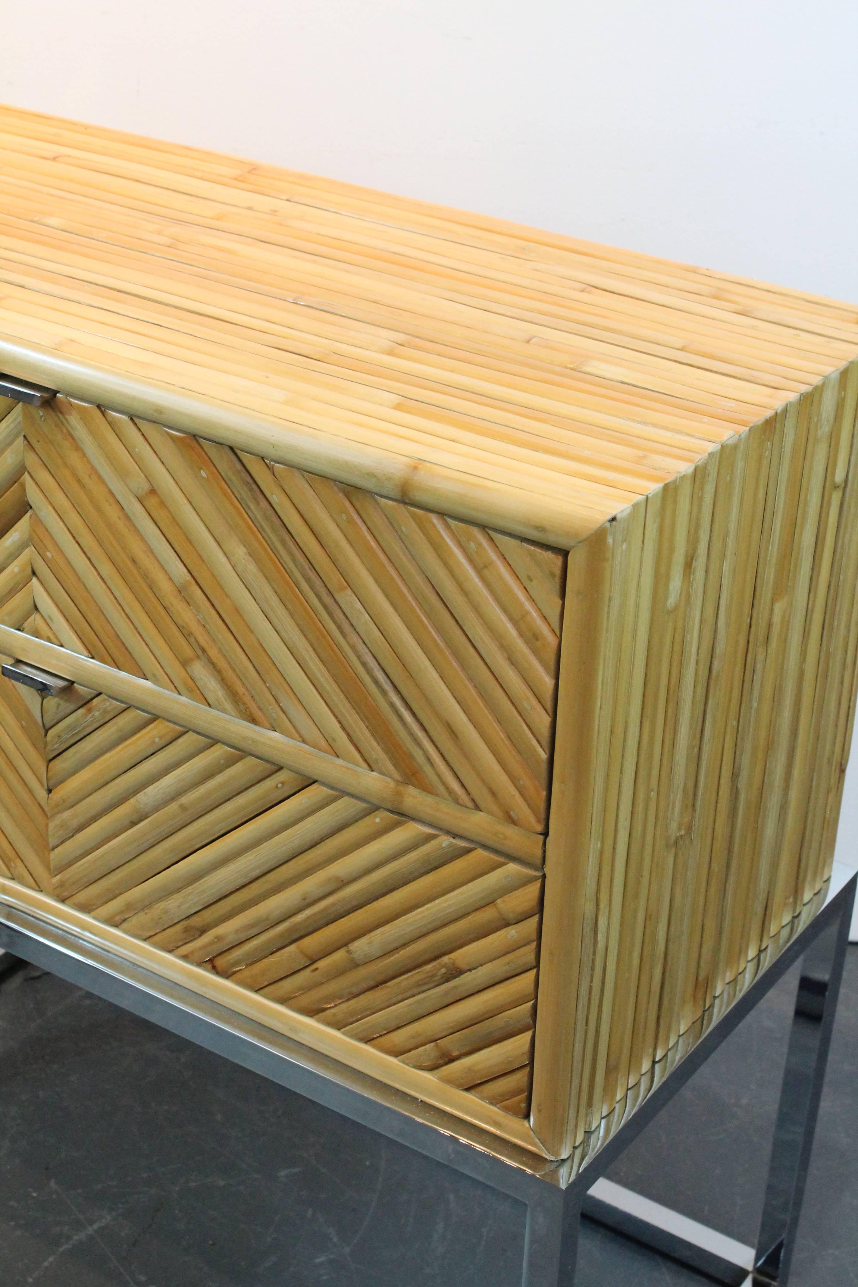 Milo Baughman Split Bamboo and Chrome Two Drawered Cabinet For Sale 1