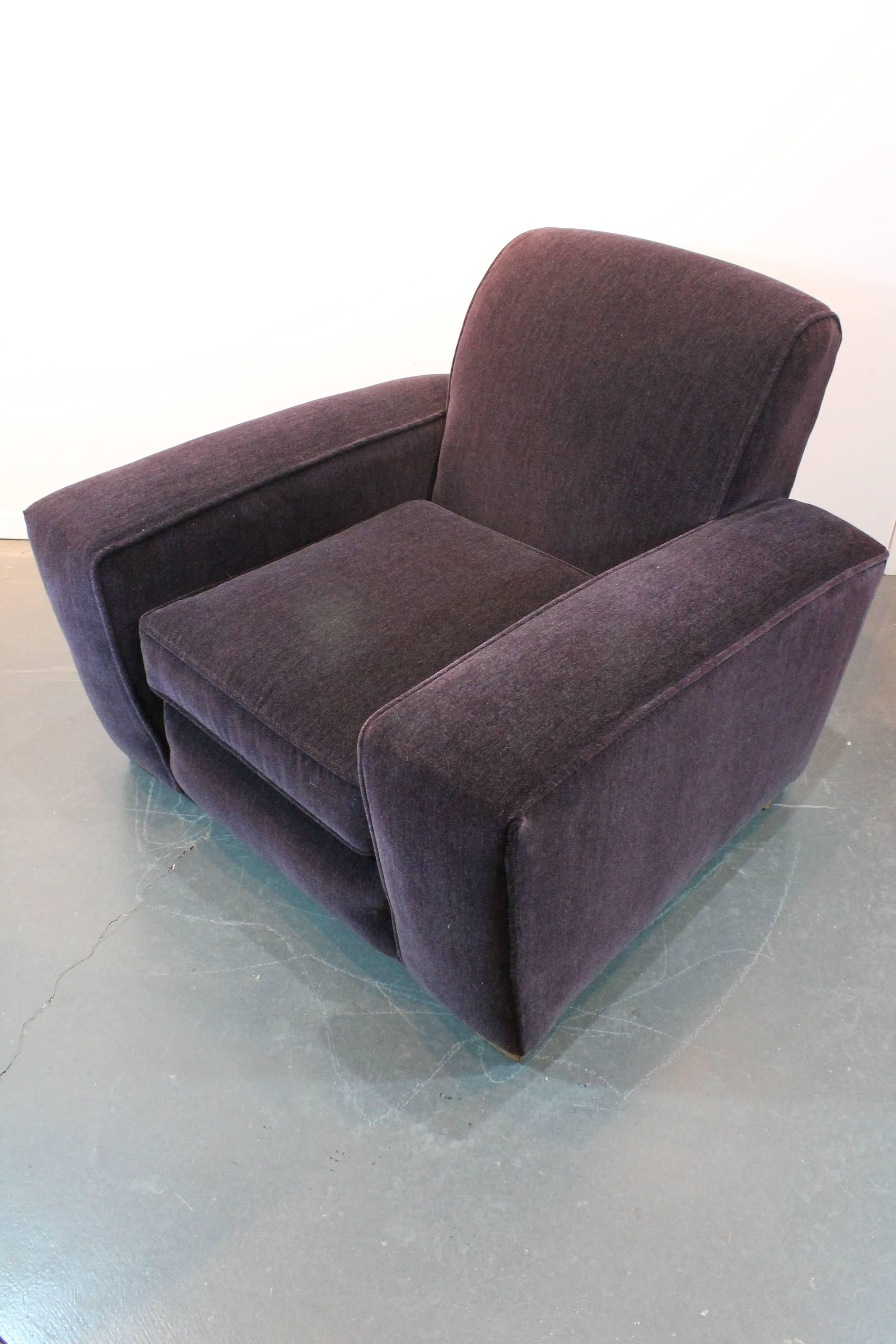 Art Deco Aubergine Mohair Lounge Chair In Good Condition For Sale In 3 Oaks, MI