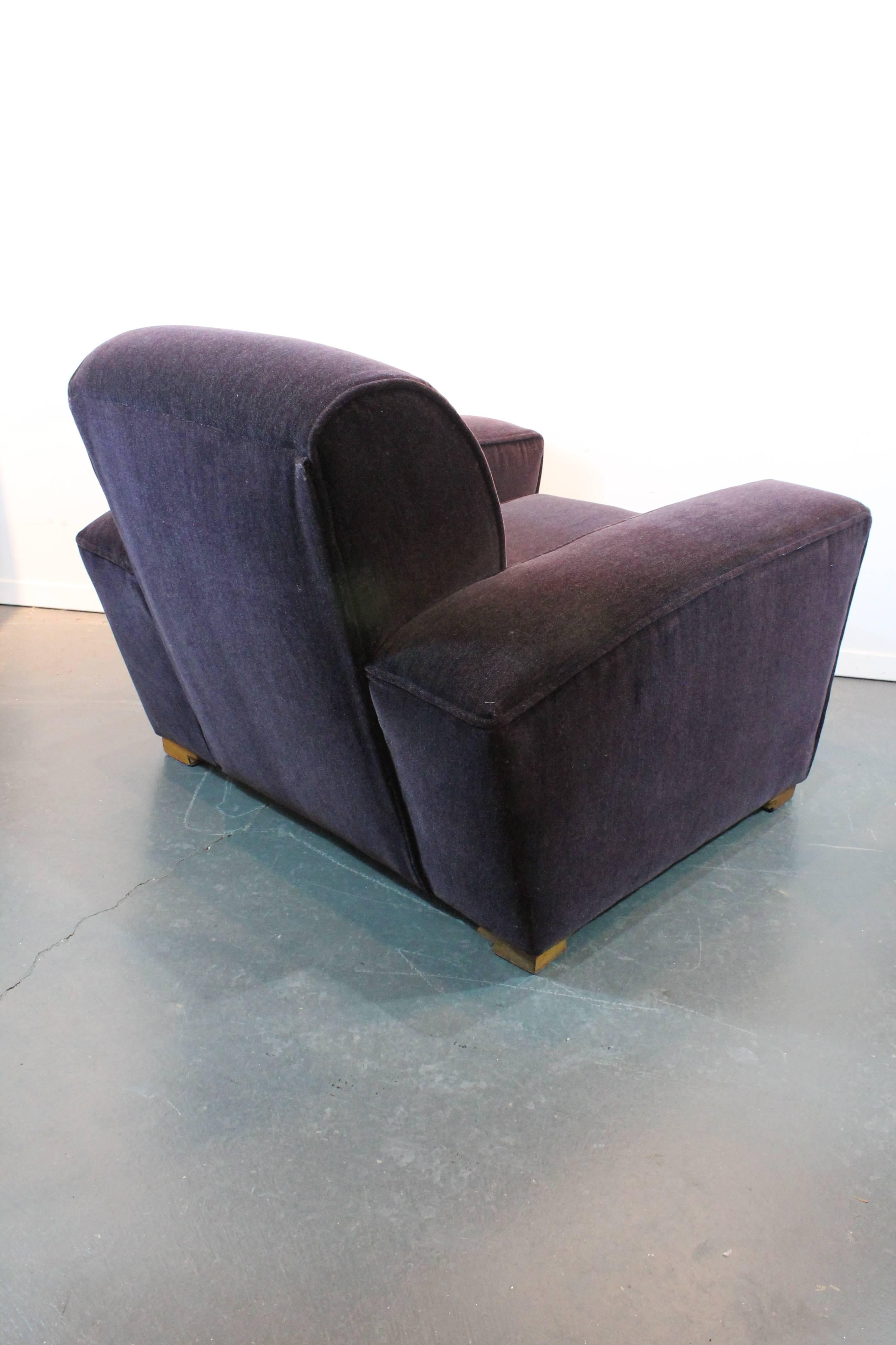 Early 20th Century Art Deco Aubergine Mohair Lounge Chair For Sale
