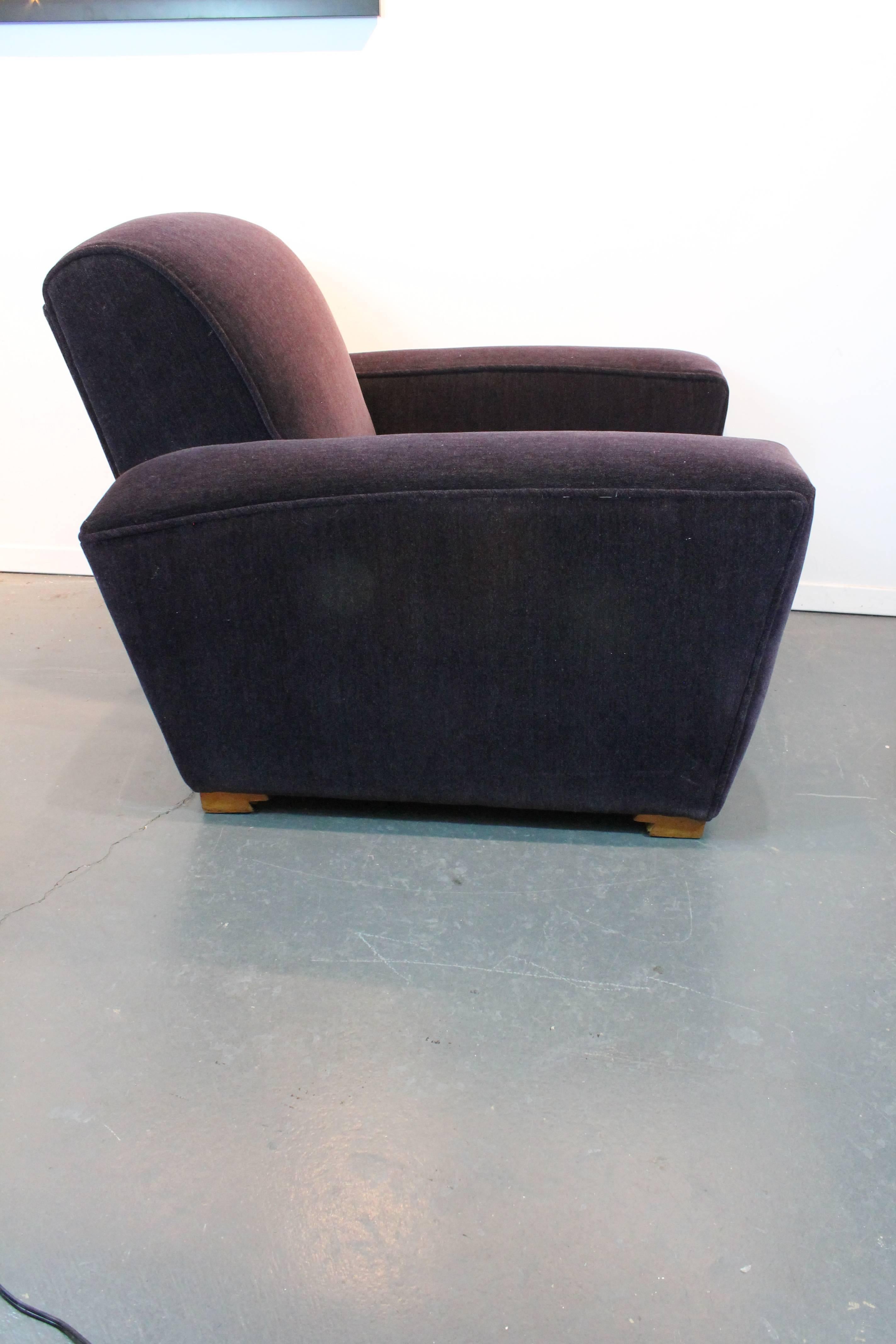 Art Deco Aubergine Mohair Lounge Chair For Sale 1