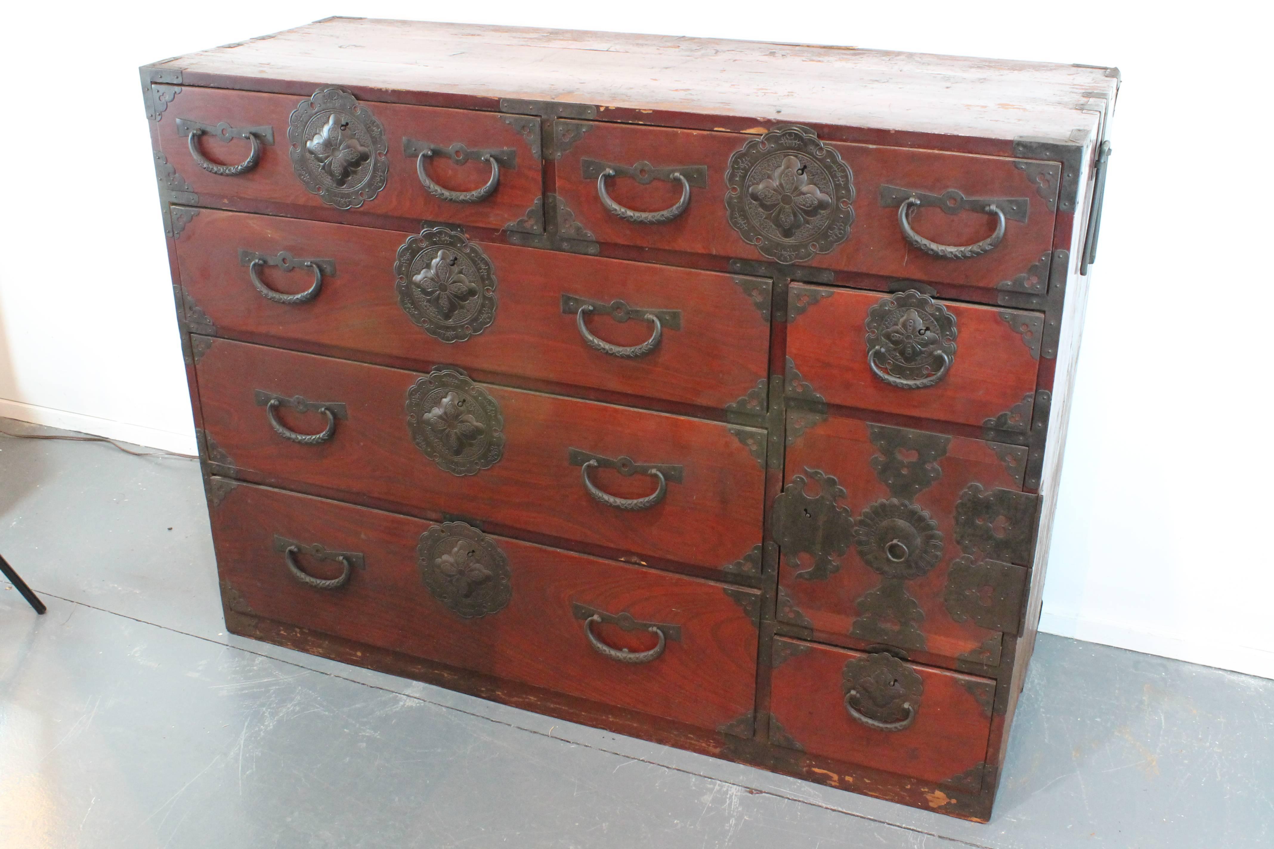 19th century Sendai tansu with hand-forged hardware and original keys,
circa 1880.