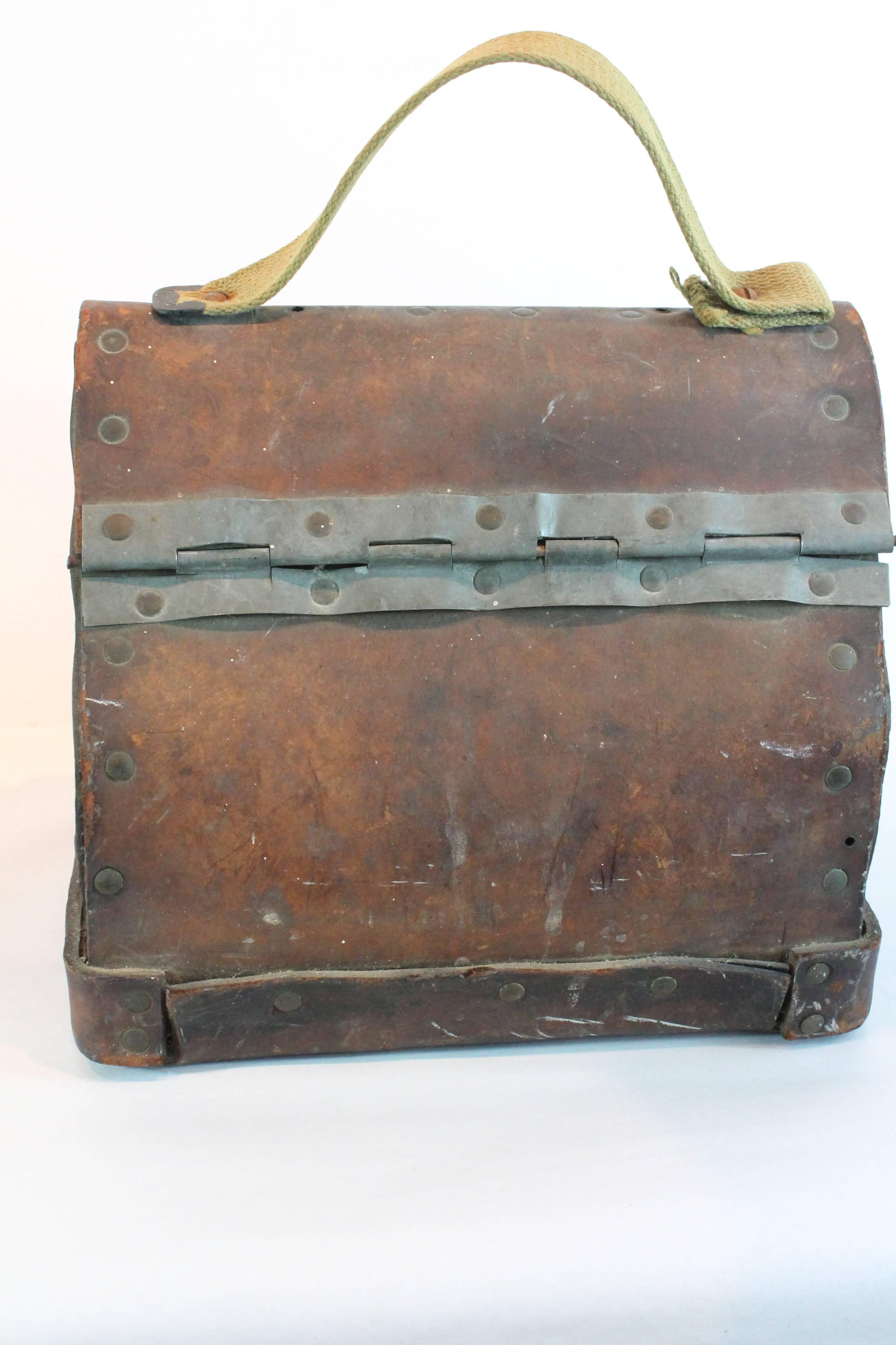 Early 20th Century Folk Art Handmade Leather Lunch Box Pail 1