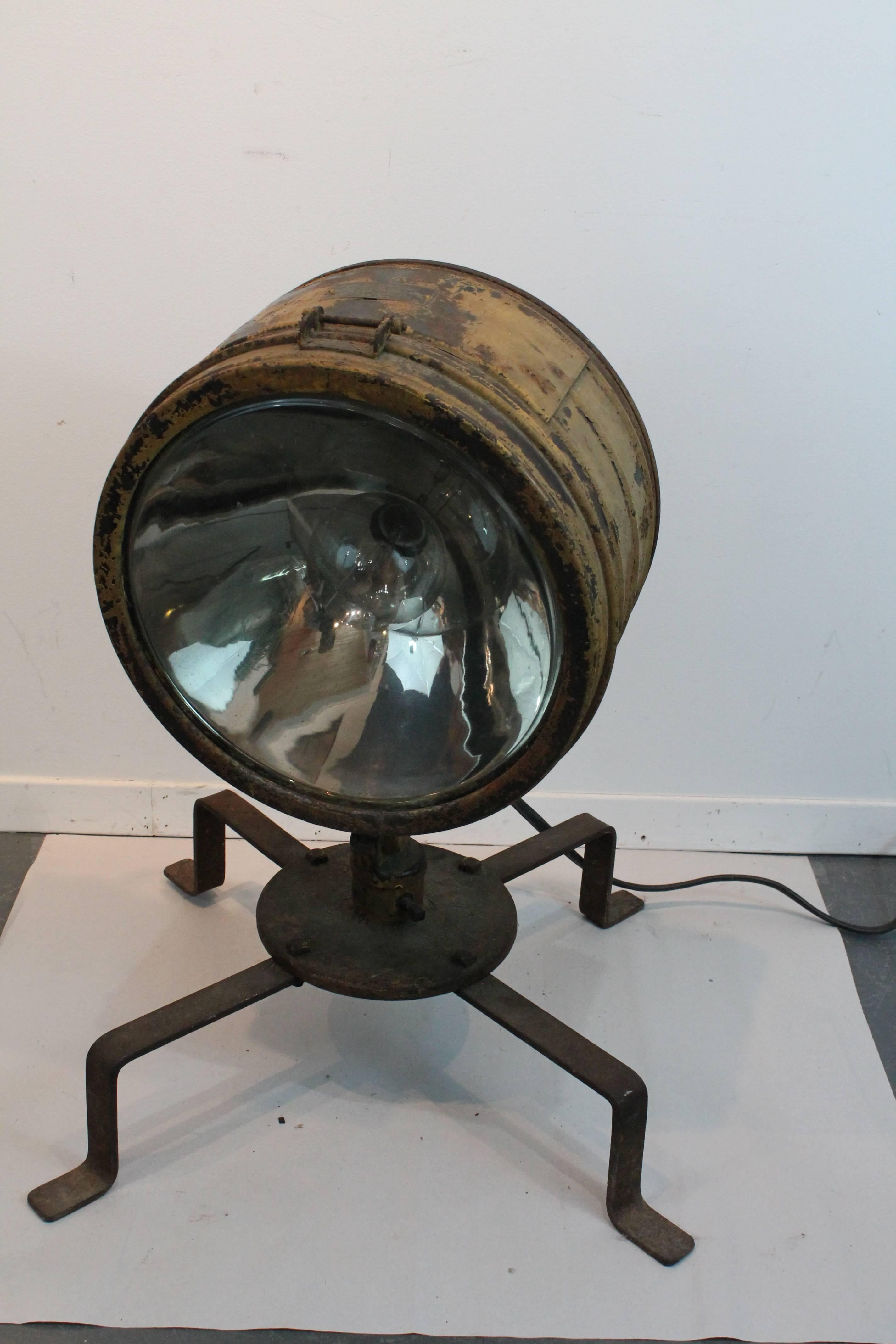 Functional Crouse-Hinds spotlight that swivels and is removable from the base.
Great distressed mustard paint.
  