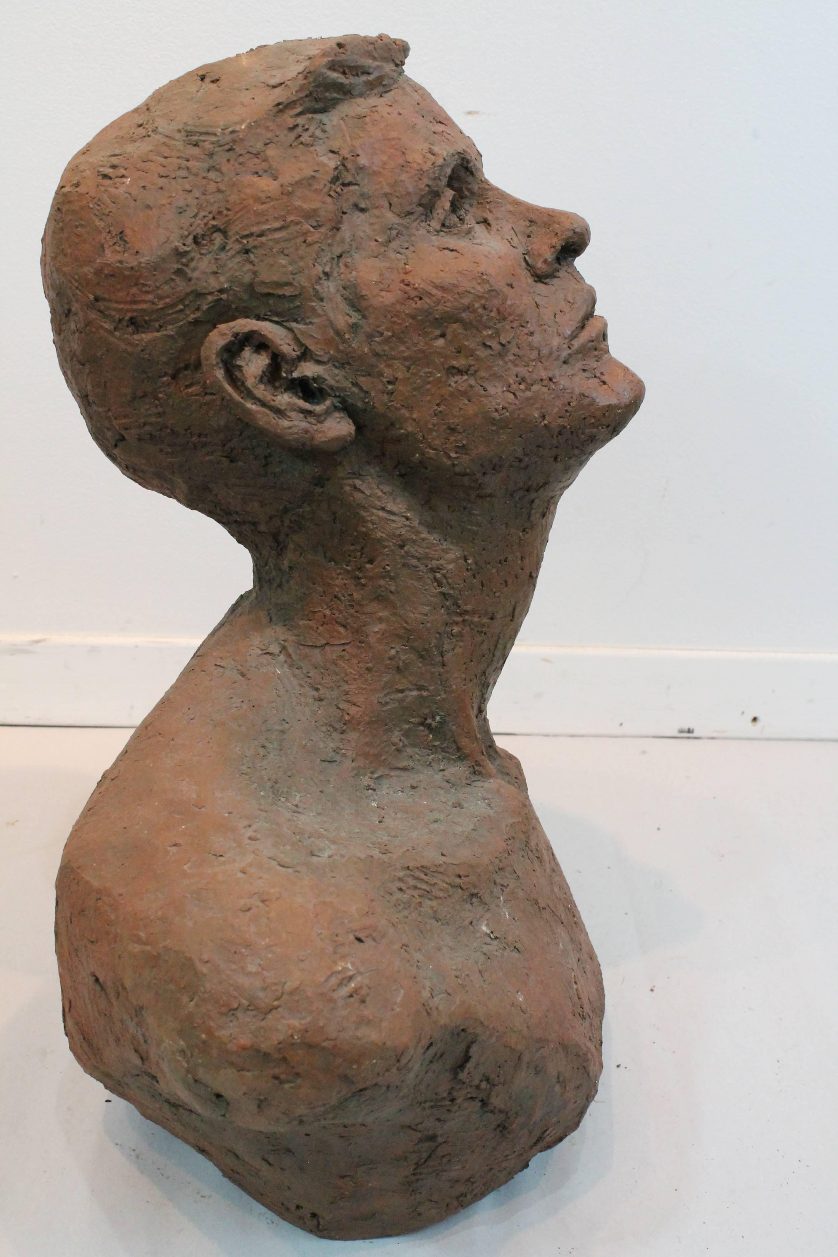 Mid-Century Terra Cotta Bust In Excellent Condition For Sale In 3 Oaks, MI