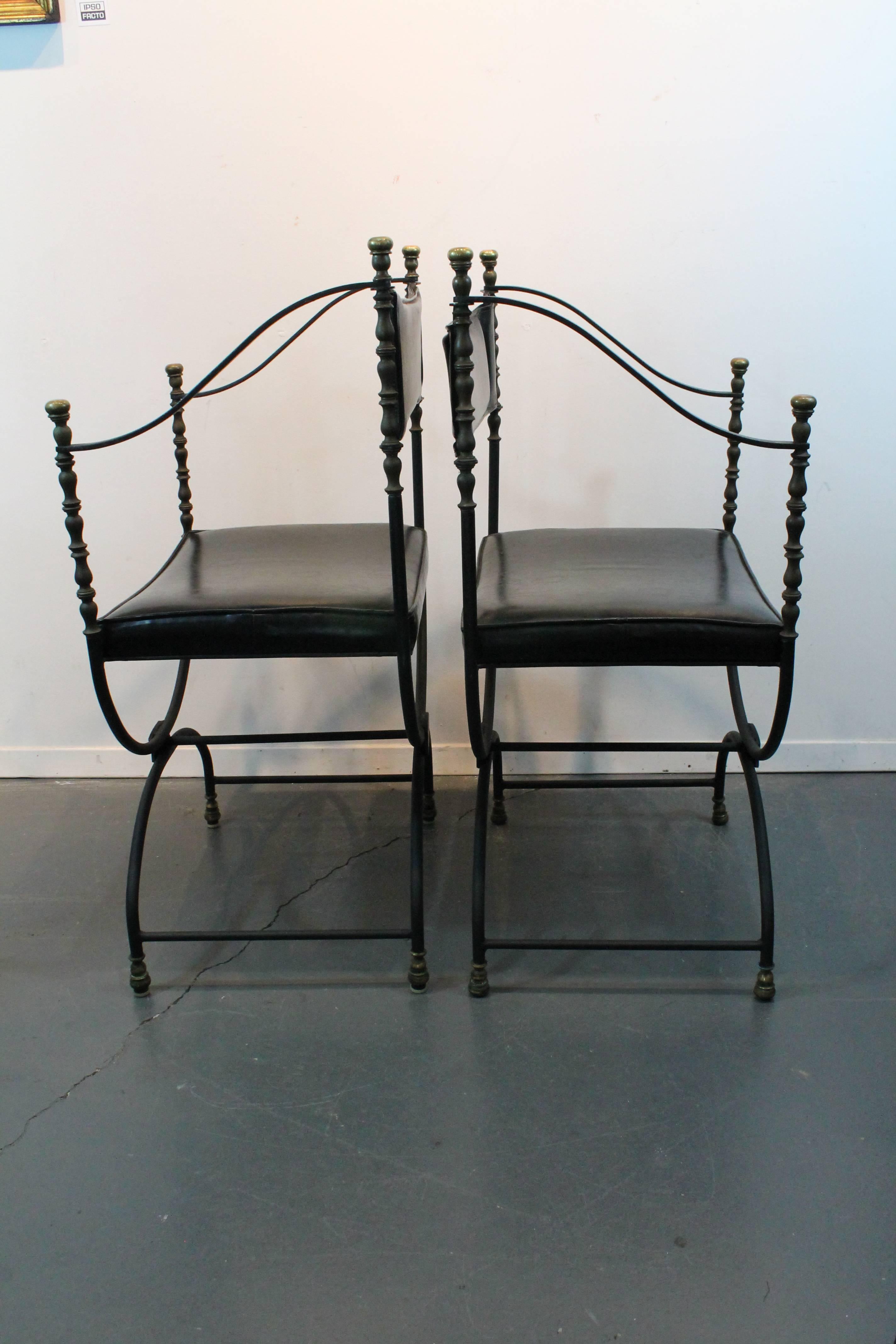 Set of Four Savonarola Iron and Bronze Armchairs In Good Condition For Sale In 3 Oaks, MI