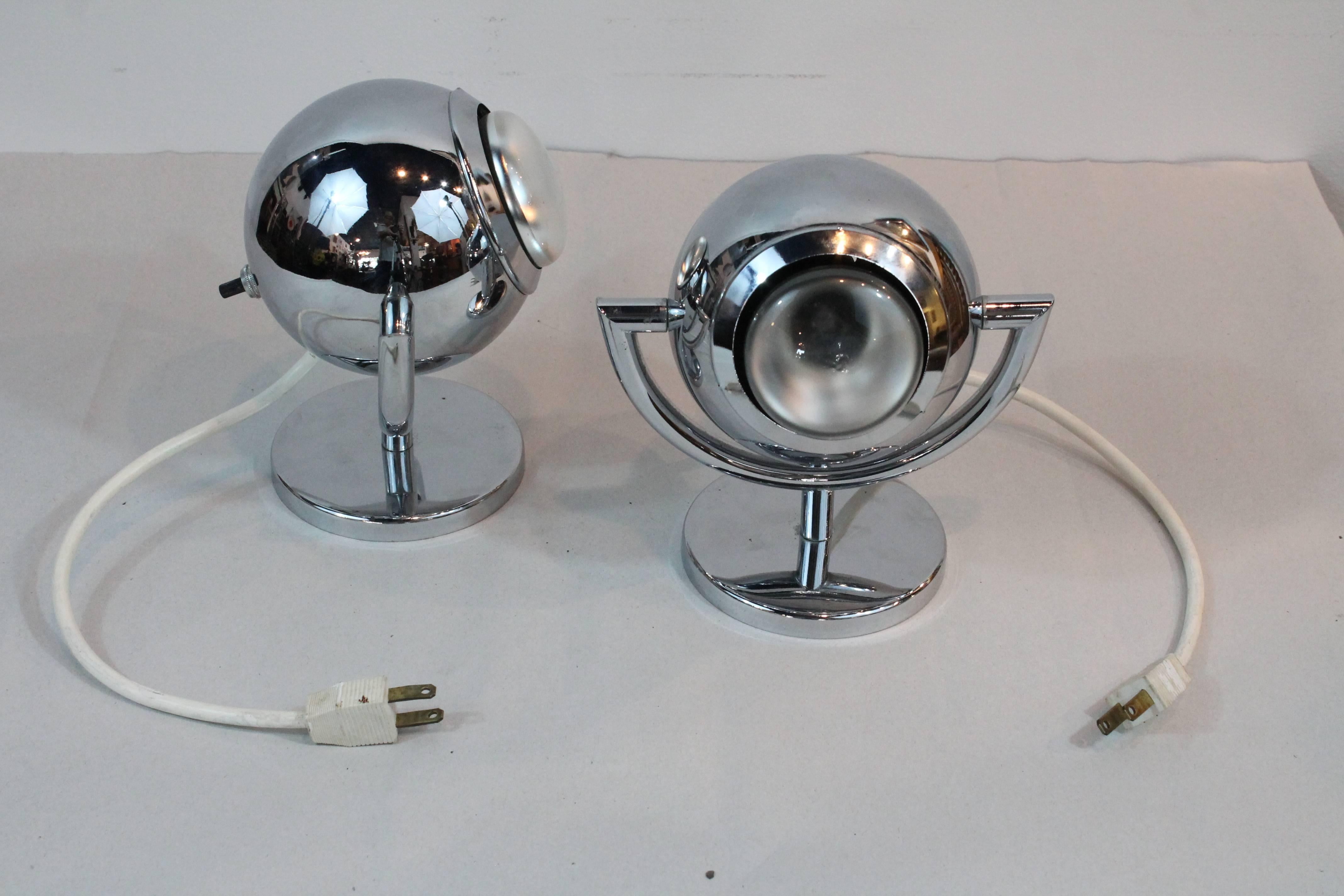 20th Century Pair of Chrome Swivel Ball Lamps