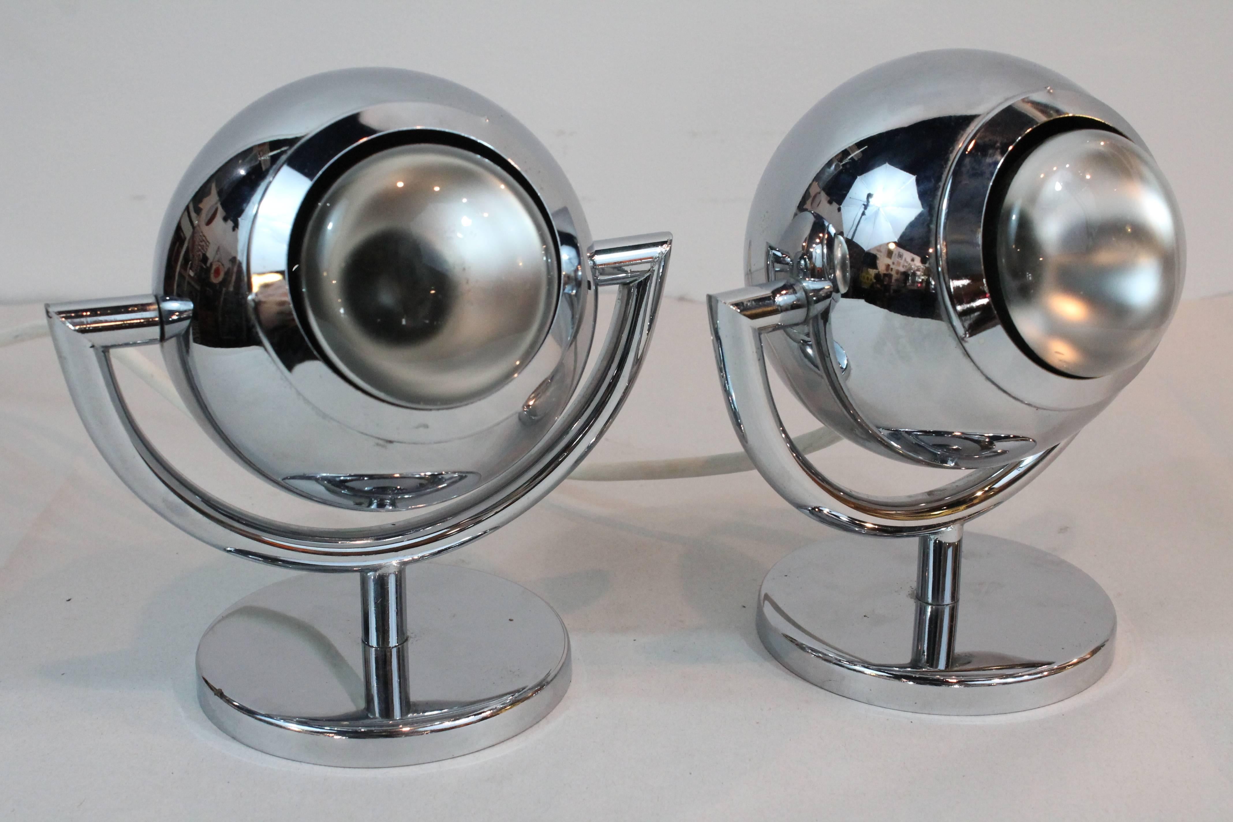 Mid-Century Modern Pair of Chrome Swivel Ball Lamps