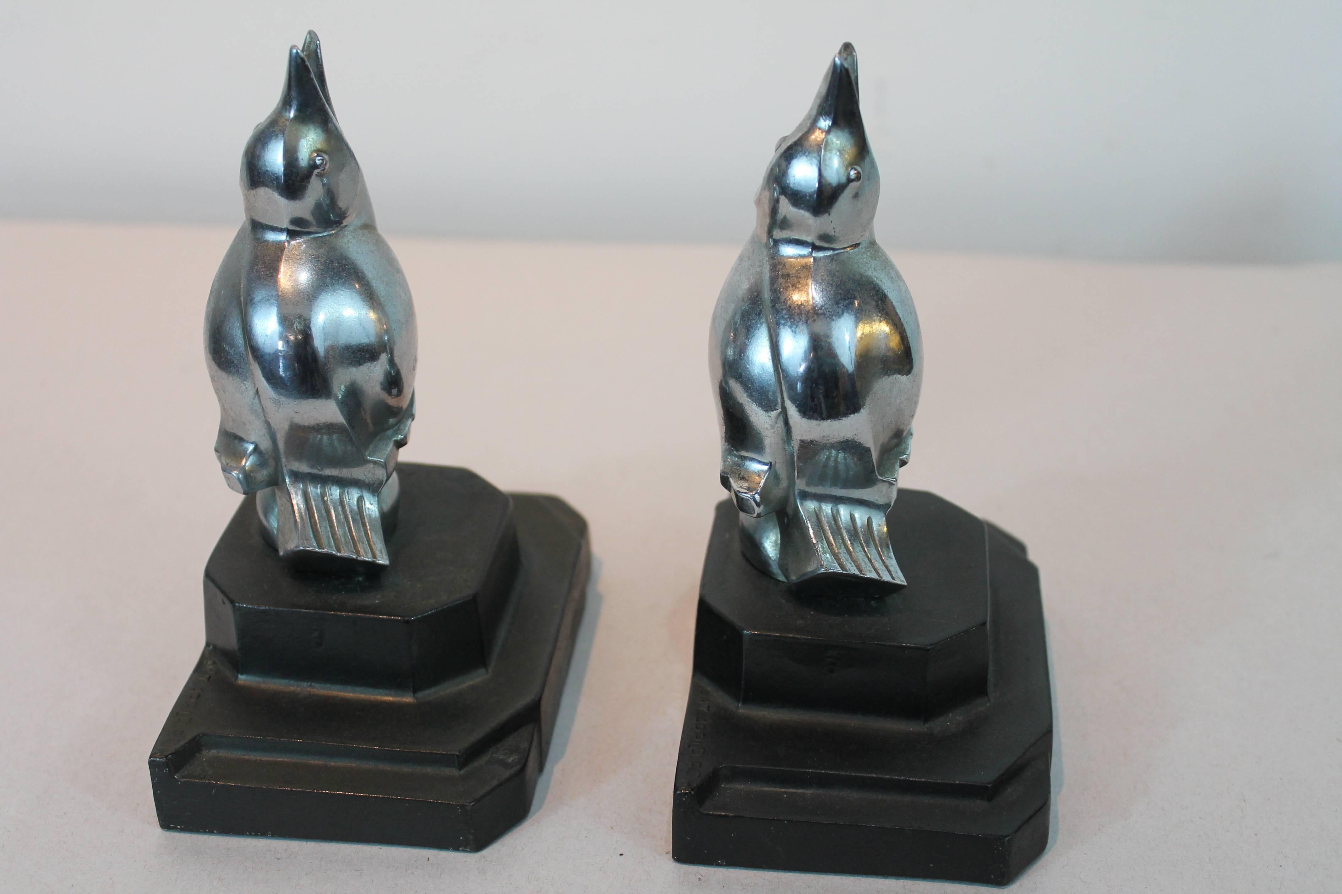 Pair of Art Deco Frankart Chrome Bird Bookends For Sale 2