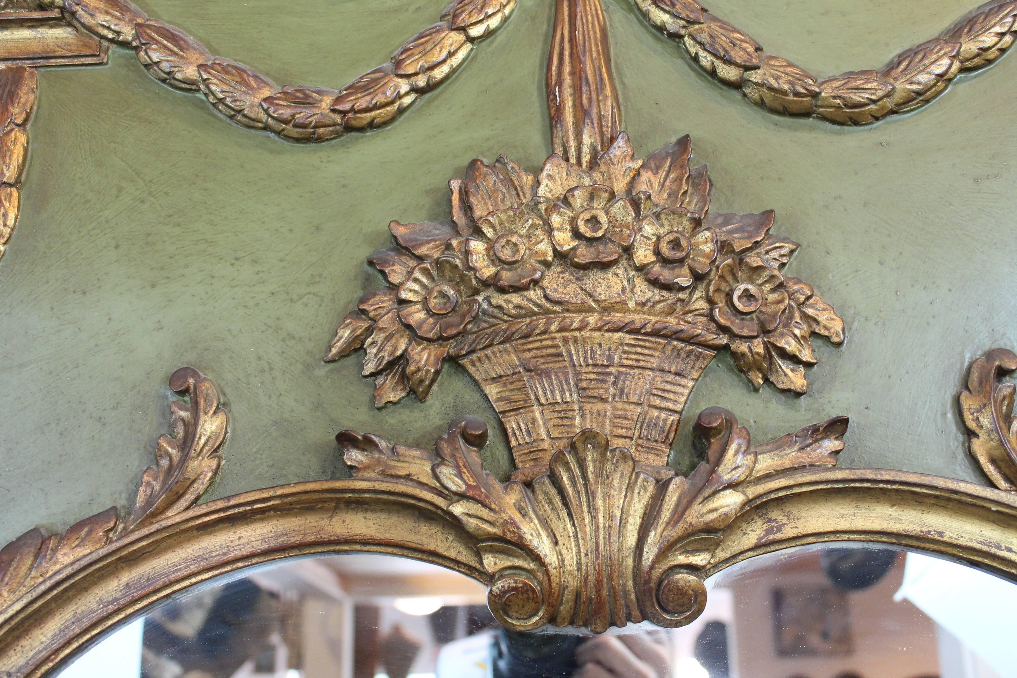 Mid-20th Century Italian Carved and Gilt Trumeau Mirror For Sale