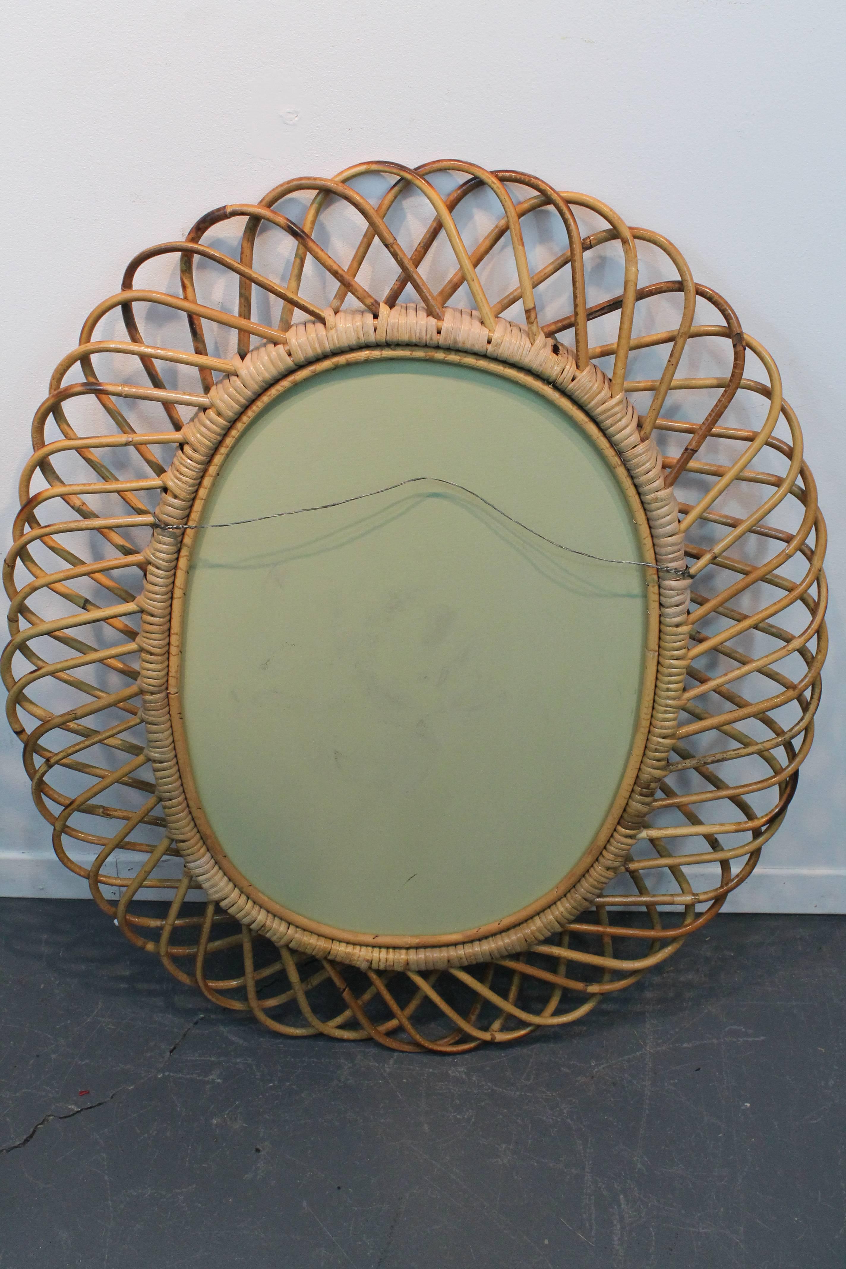 Mid-Century Modern Italian Rattan Mirror 5